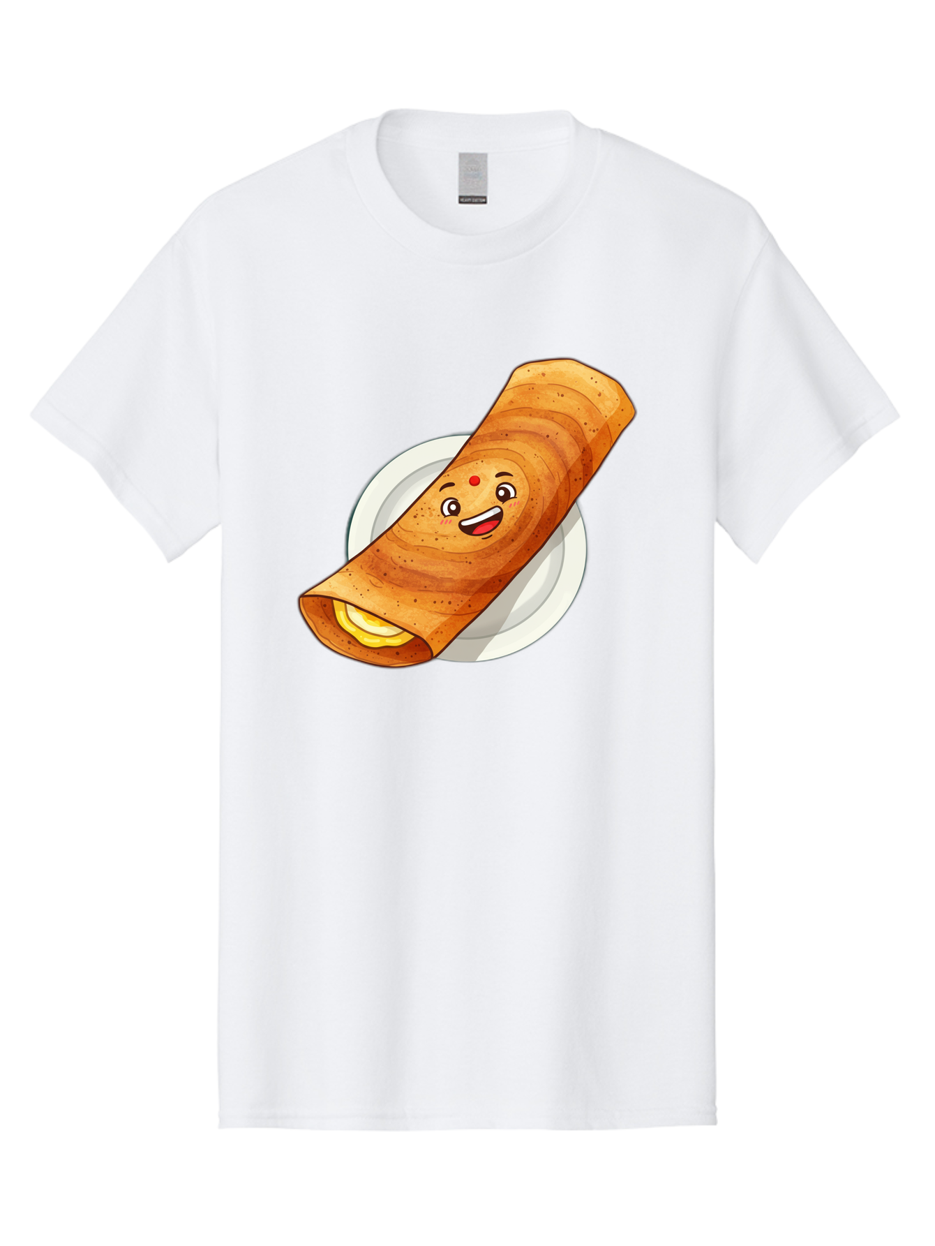 Masala-Dosa Men'S Graphic Tee, 100% Cotton, Comfortable Casual Summer Wear, Machine Washable, Indian Cuisine, Traditional Breakfast, Masala Dosa, Dosa Recipe, South Indian Food, Cartoon Food, Smiling Dosa, Dosa Illustration Baa989