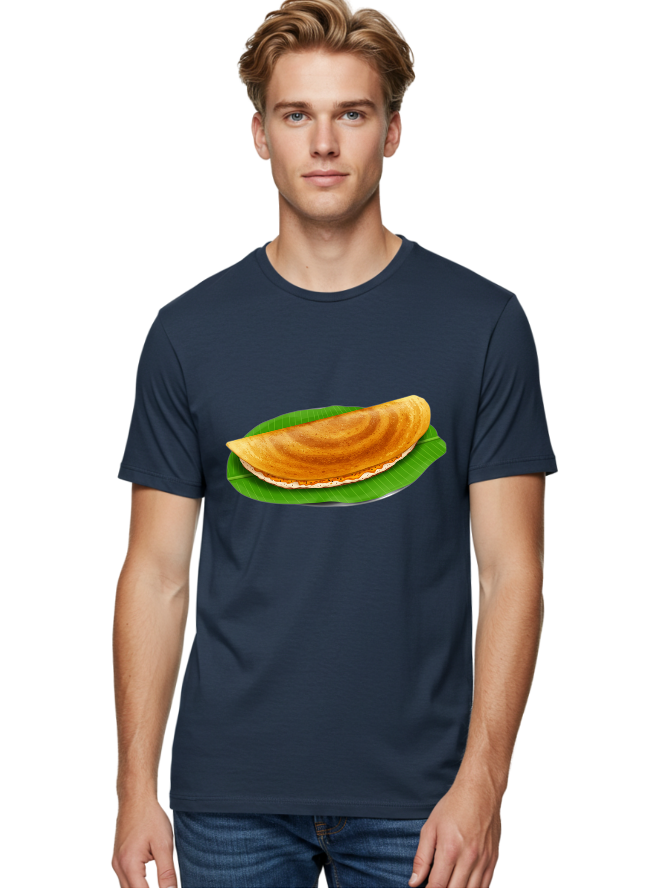 Masoori-Dosa Men'S Graphic Tee, 100% Cotton, Comfortable Casual Summer Wear, Machine Washable, Crispy Dosa, Indian Cuisine, South Indian Food, Traditional Breakfast, Fermented Rice And Lentil Crepe, Masoori Dosa Baa990