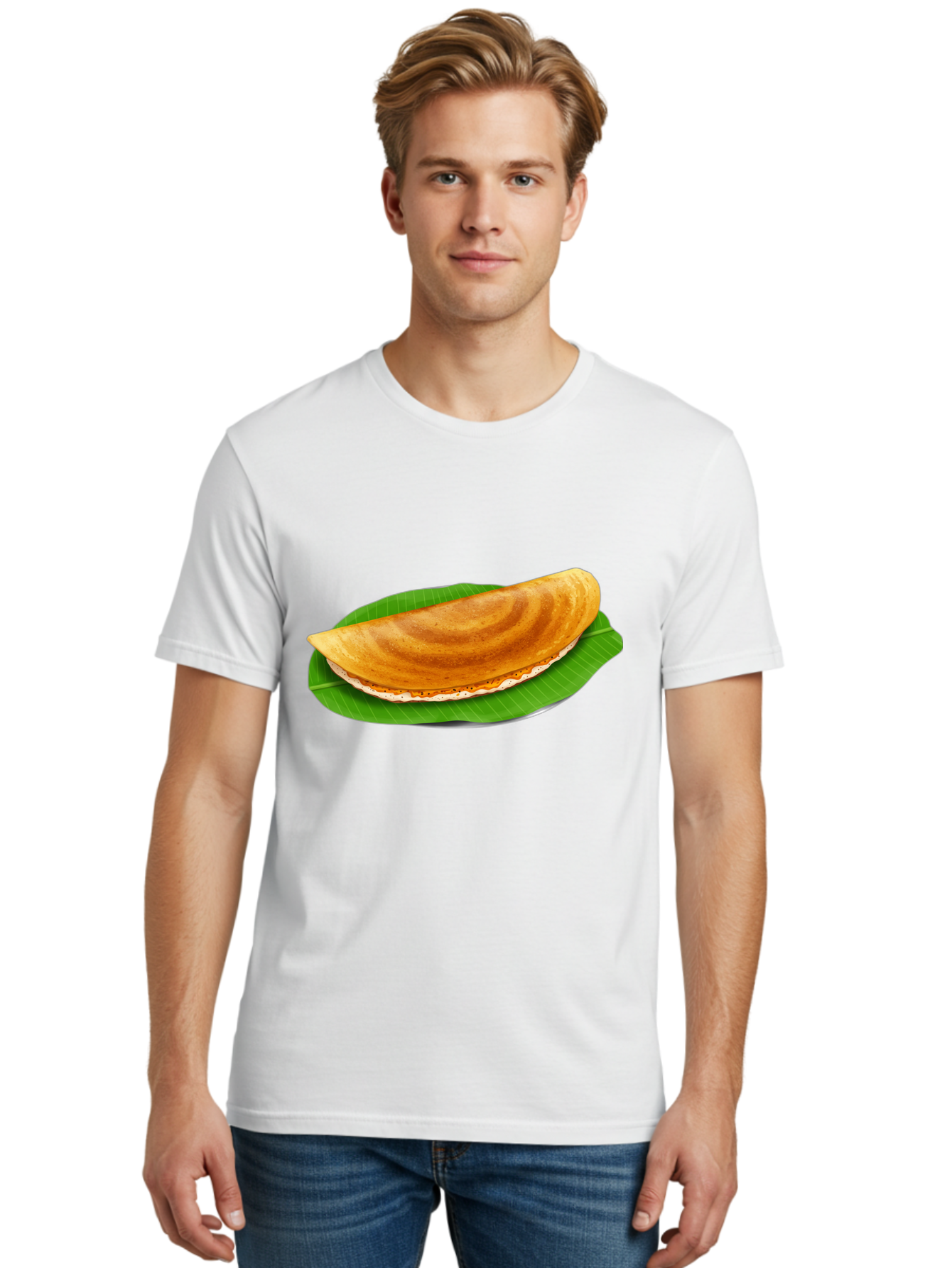 Masoori-Dosa Men'S Graphic Tee, 100% Cotton, Comfortable Casual Summer Wear, Machine Washable, Crispy Dosa, Indian Cuisine, South Indian Food, Traditional Breakfast, Fermented Rice And Lentil Crepe, Masoori Dosa Baa990