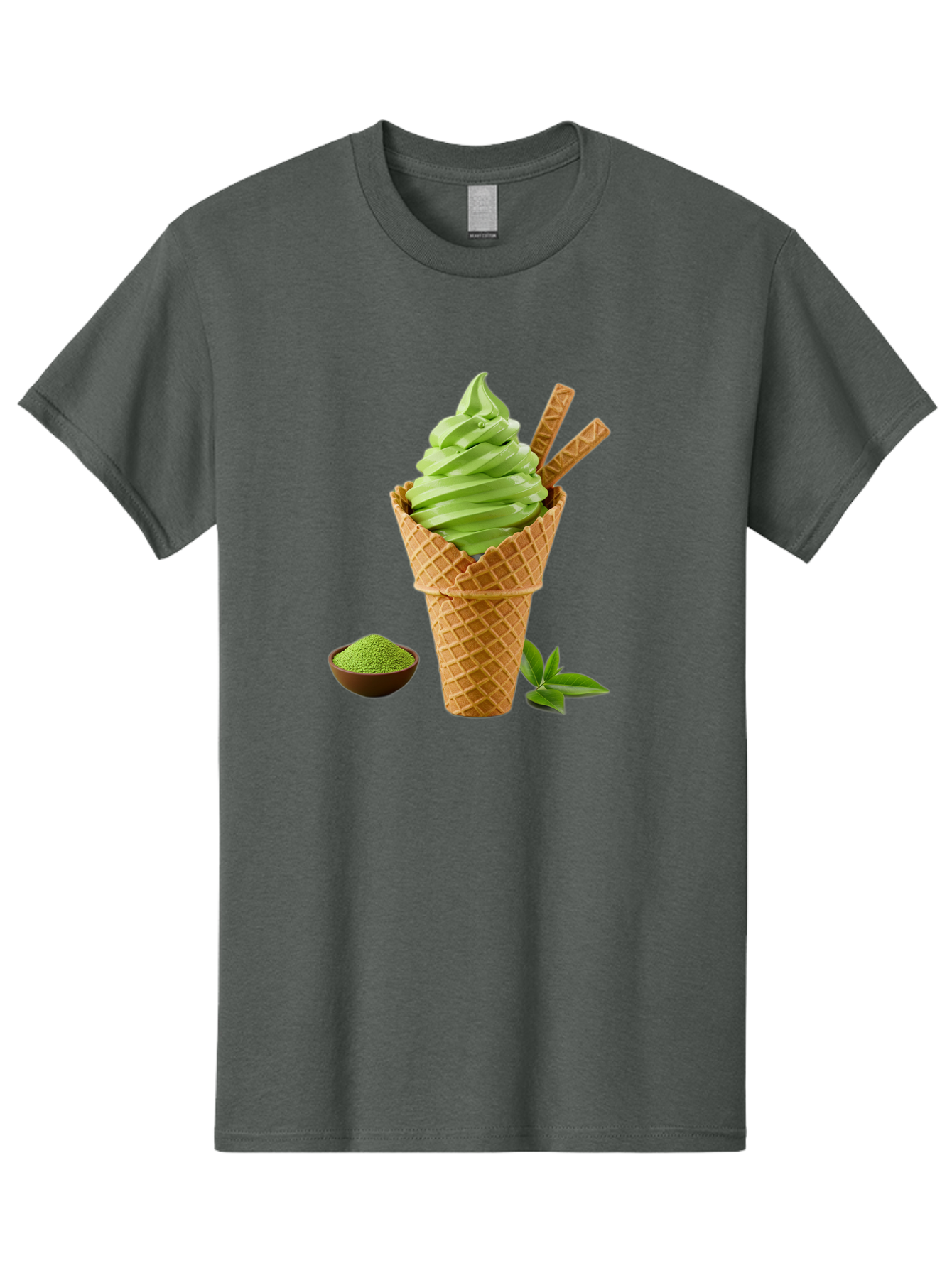 Matcha-Ice-Cream-Cone-1 Men'S Graphic Tee, 100% Cotton, Comfortable Casual Summer Wear, Machine Washable, Matcha Ice Cream Cone, Soft-Serve Ice Cream, Green Tea, Japanese Dessert, Matcha Powder, Summer Treat, Ice Cream, Green Tea Ice Cream, Baa991