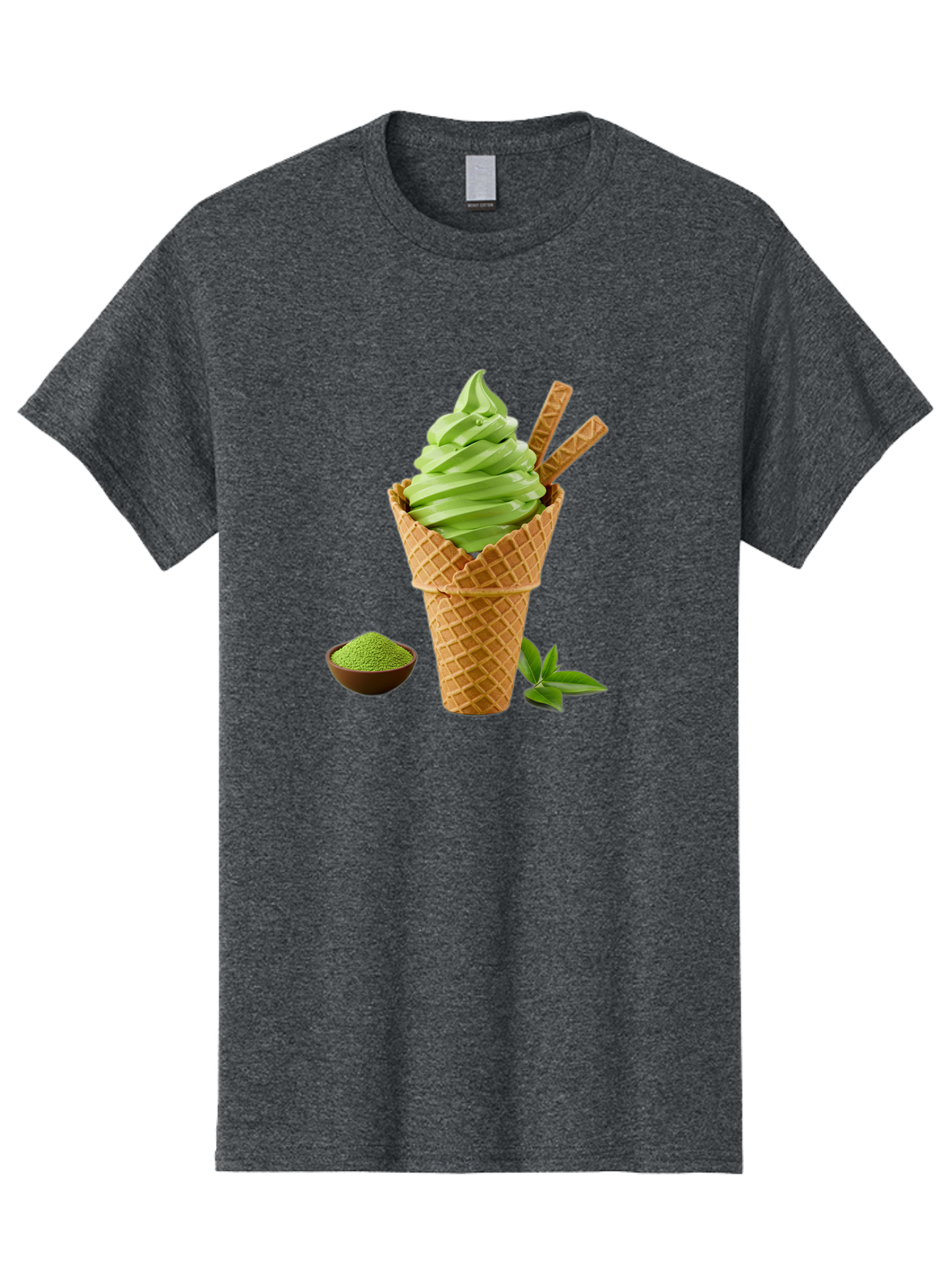 Matcha-Ice-Cream-Cone-1 Men'S Graphic Tee, 100% Cotton, Comfortable Casual Summer Wear, Machine Washable, Matcha Ice Cream Cone, Soft-Serve Ice Cream, Green Tea, Japanese Dessert, Matcha Powder, Summer Treat, Ice Cream, Green Tea Ice Cream, Baa991