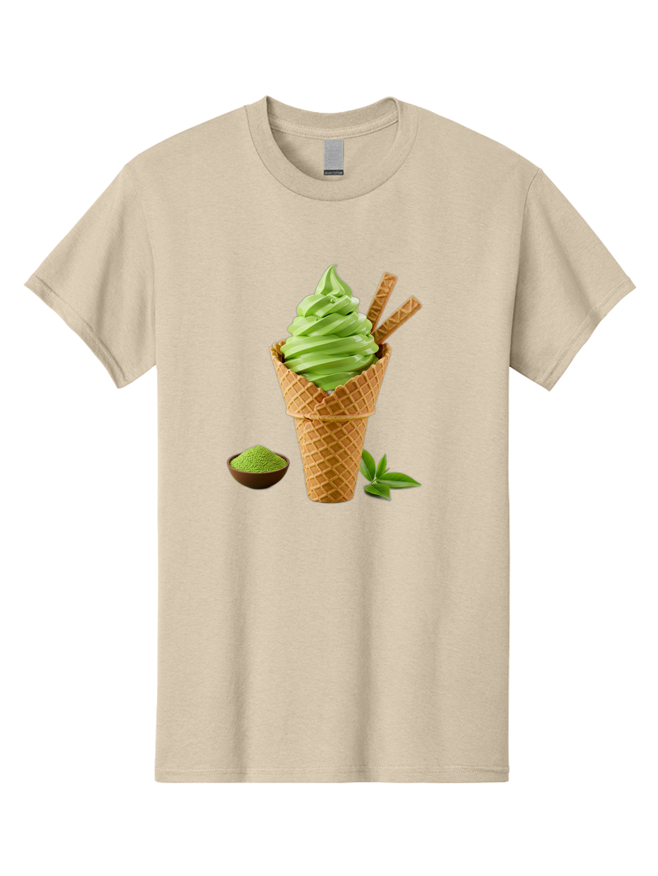 Matcha-Ice-Cream-Cone-1 Men'S Graphic Tee, 100% Cotton, Comfortable Casual Summer Wear, Machine Washable, Matcha Ice Cream Cone, Soft-Serve Ice Cream, Green Tea, Japanese Dessert, Matcha Powder, Summer Treat, Ice Cream, Green Tea Ice Cream, Baa991
