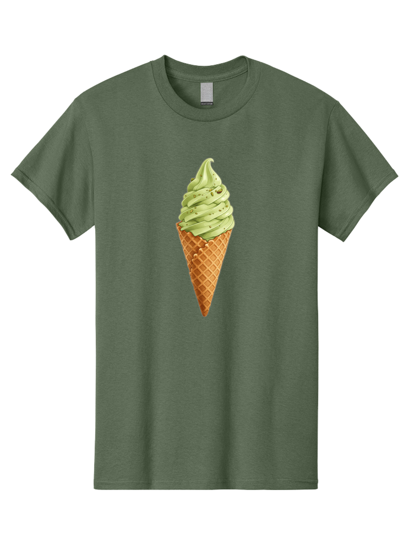 Matcha-Ice-Cream-Cone Men'S Graphic Tee, 100% Cotton, Comfortable Casual Summer Wear, Machine Washable, Matcha Ice Cream, Soft Serve Ice Cream, Waffle Cone, Green Tea Flavor, Sweet Treat, Summer Dessert, Ice Cream Cone, Creamy Texture Baa992