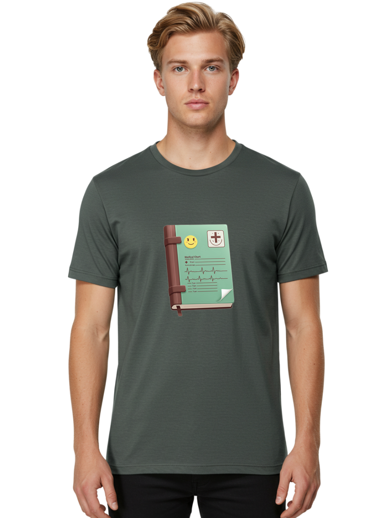 Medical-Chart Men'S Graphic Tee, 100% Cotton, Comfortable Casual Summer Wear, Machine Washable, Medical Chart, Health Record, Medical Journal, Smiley Face, Plus Sign, Heart Rate Monitor, Patient History Baa993