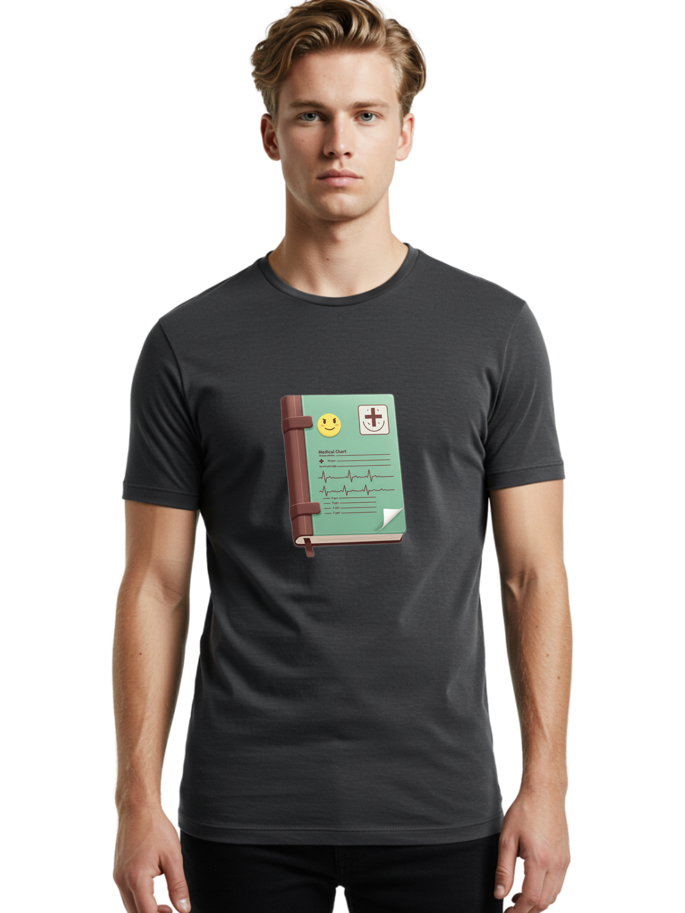 Medical-Chart Men'S Graphic Tee, 100% Cotton, Comfortable Casual Summer Wear, Machine Washable, Medical Chart, Health Record, Medical Journal, Smiley Face, Plus Sign, Heart Rate Monitor, Patient History Baa993