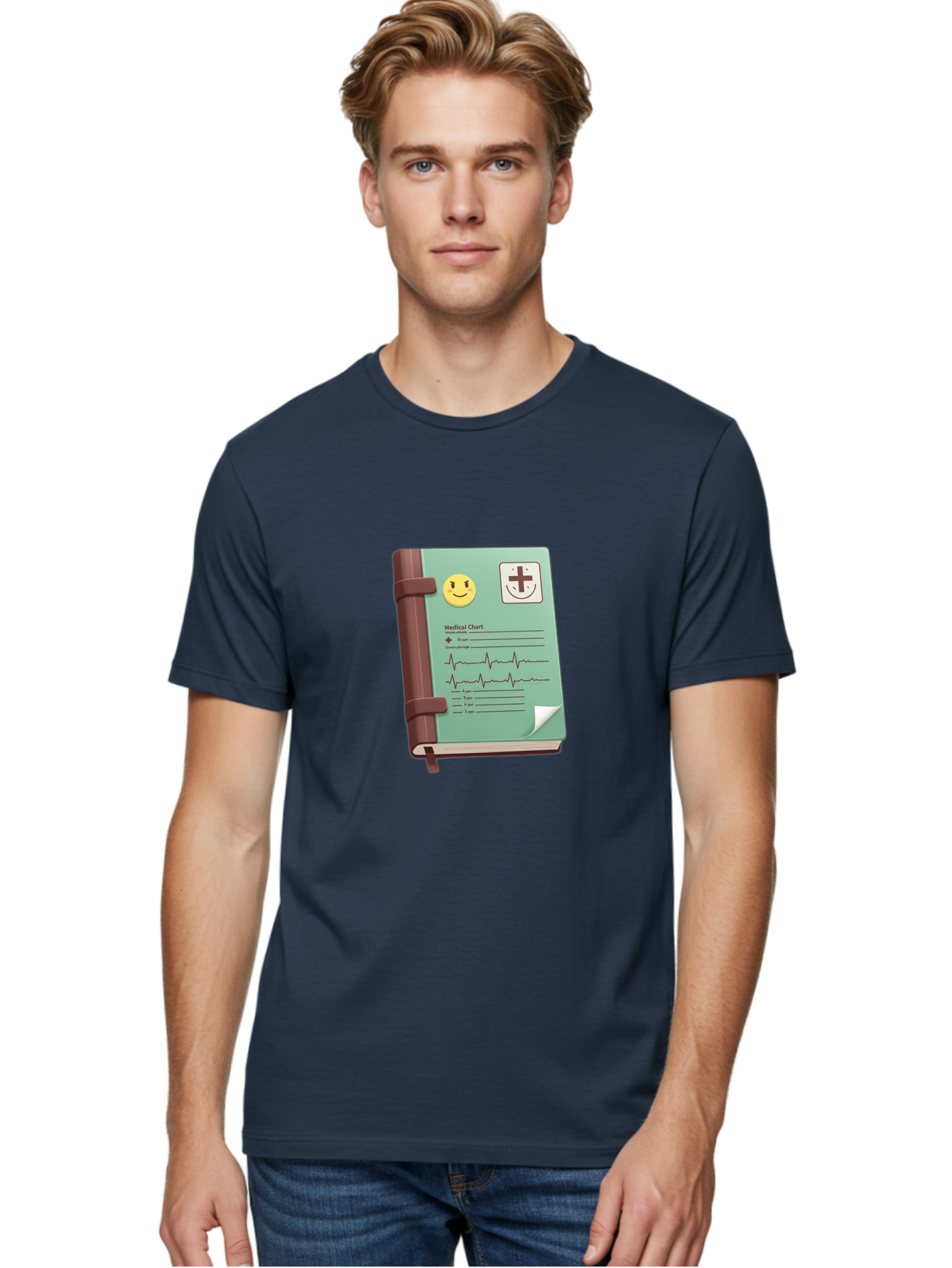 Medical-Chart Men'S Graphic Tee, 100% Cotton, Comfortable Casual Summer Wear, Machine Washable, Medical Chart, Health Record, Medical Journal, Smiley Face, Plus Sign, Heart Rate Monitor, Patient History Baa993