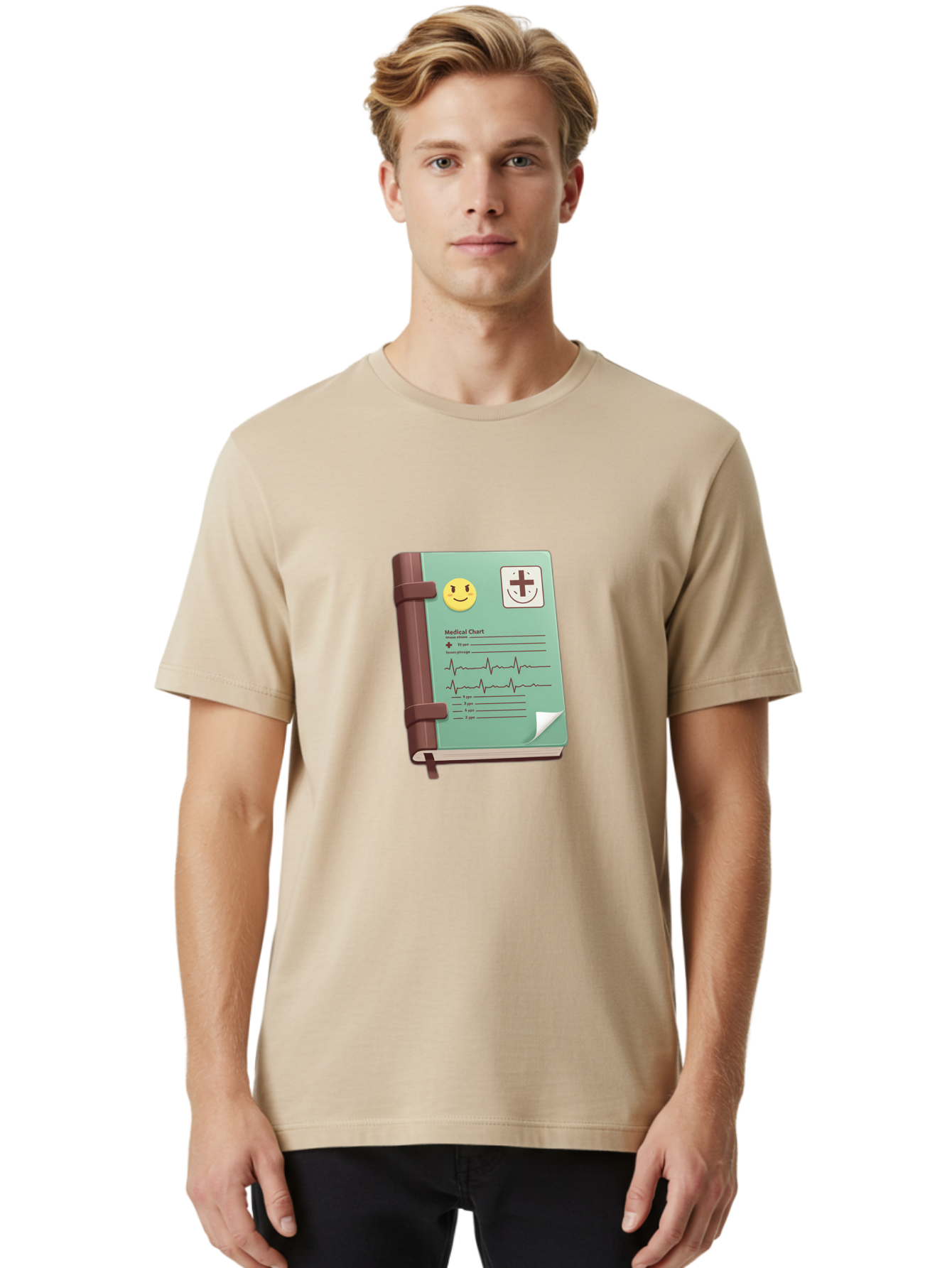 Medical-Chart Men'S Graphic Tee, 100% Cotton, Comfortable Casual Summer Wear, Machine Washable, Medical Chart, Health Record, Medical Journal, Smiley Face, Plus Sign, Heart Rate Monitor, Patient History Baa993