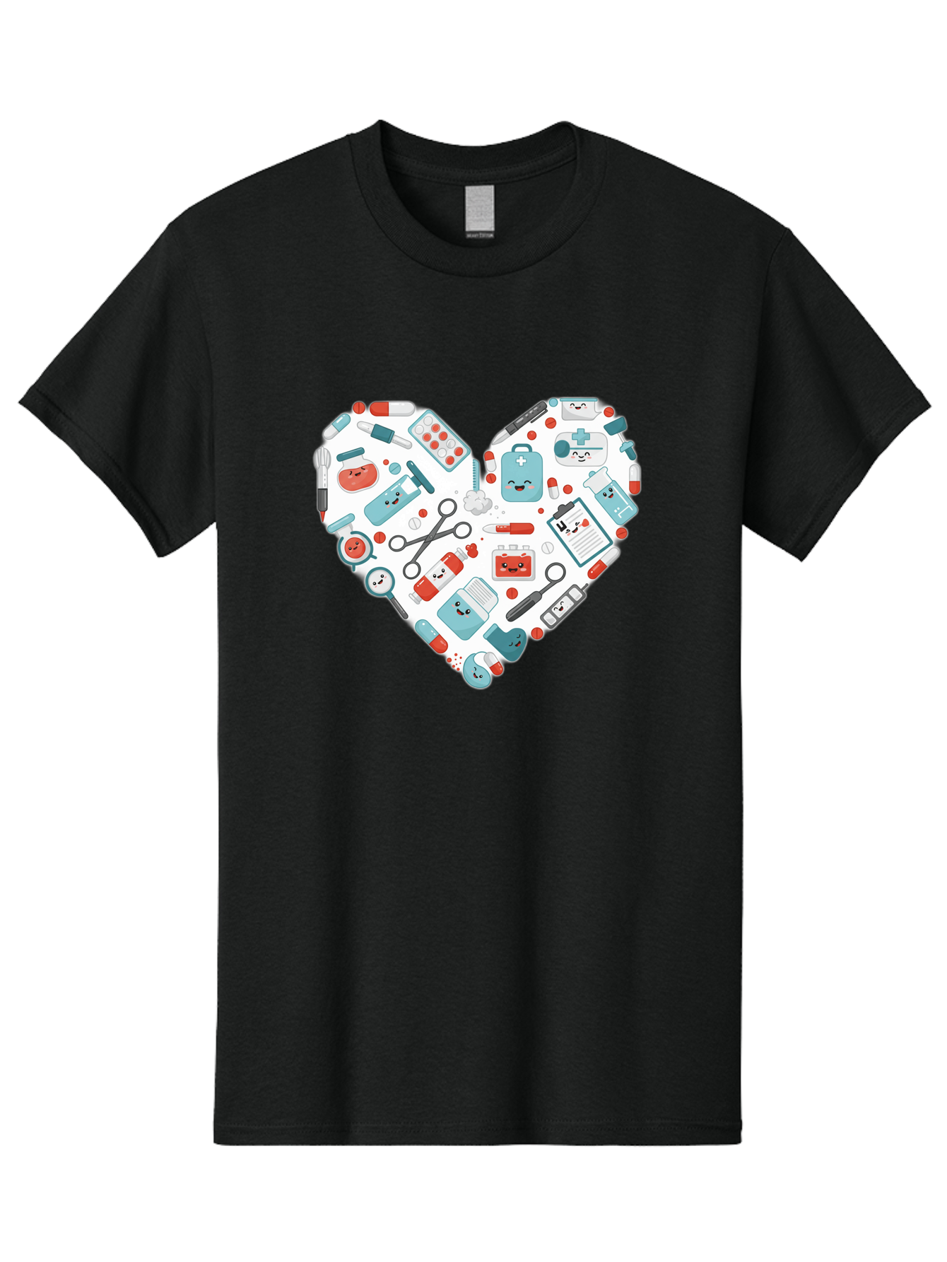 Medical-Heart Men'S Graphic Tee, 100% Cotton, Comfortable Casual Summer Wear, Machine Washable, Heart Shape, Medical Supplies, Healthcare Symbols, First Aid Kit, Medical Tools, Healthcare Icons, Medical Equipment, Health Care, Medical Kit, Baa995