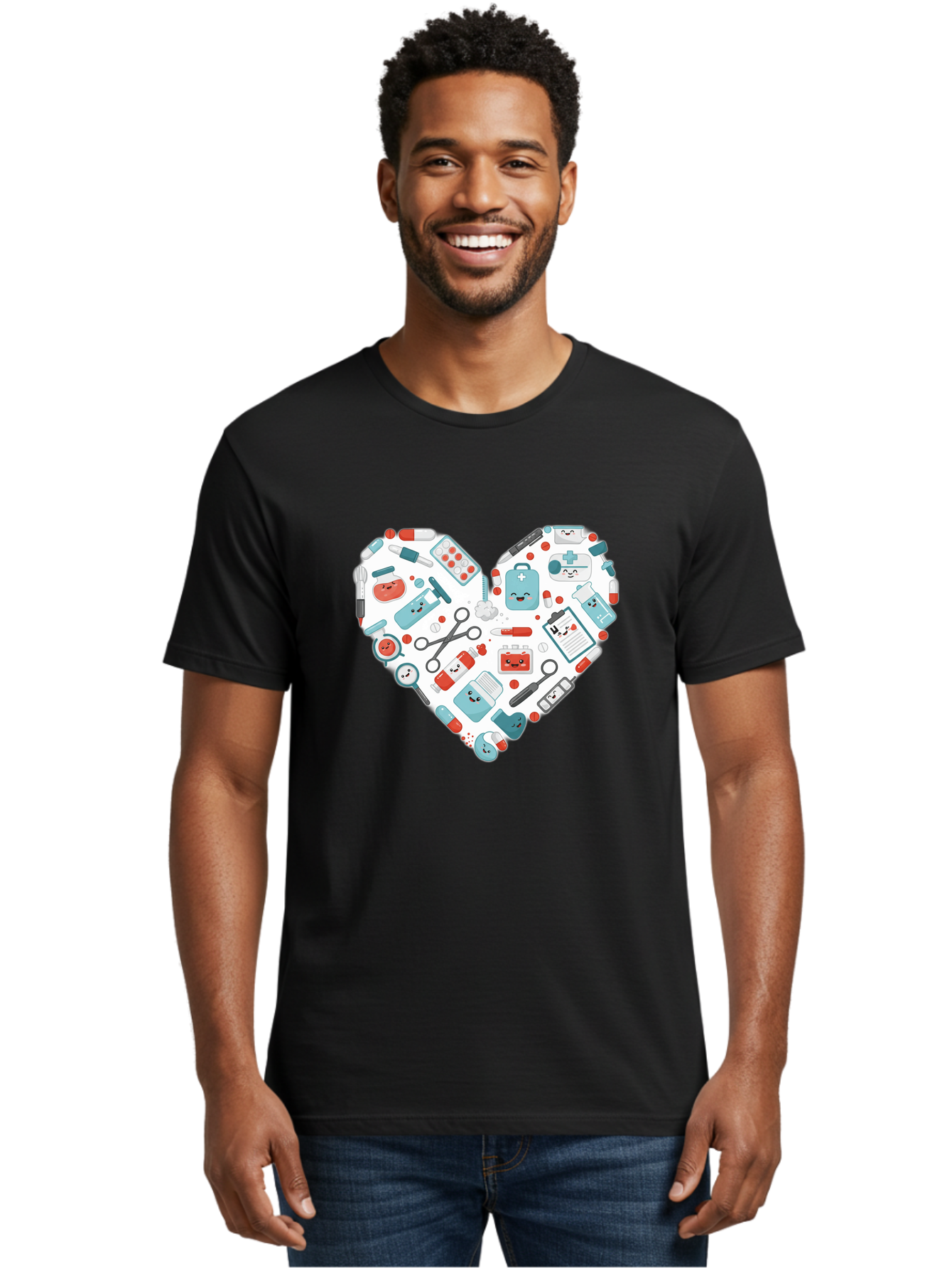 Medical-Heart Men'S Graphic Tee, 100% Cotton, Comfortable Casual Summer Wear, Machine Washable, Heart Shape, Medical Supplies, Healthcare Symbols, First Aid Kit, Medical Tools, Healthcare Icons, Medical Equipment, Health Care, Medical Kit, Baa995