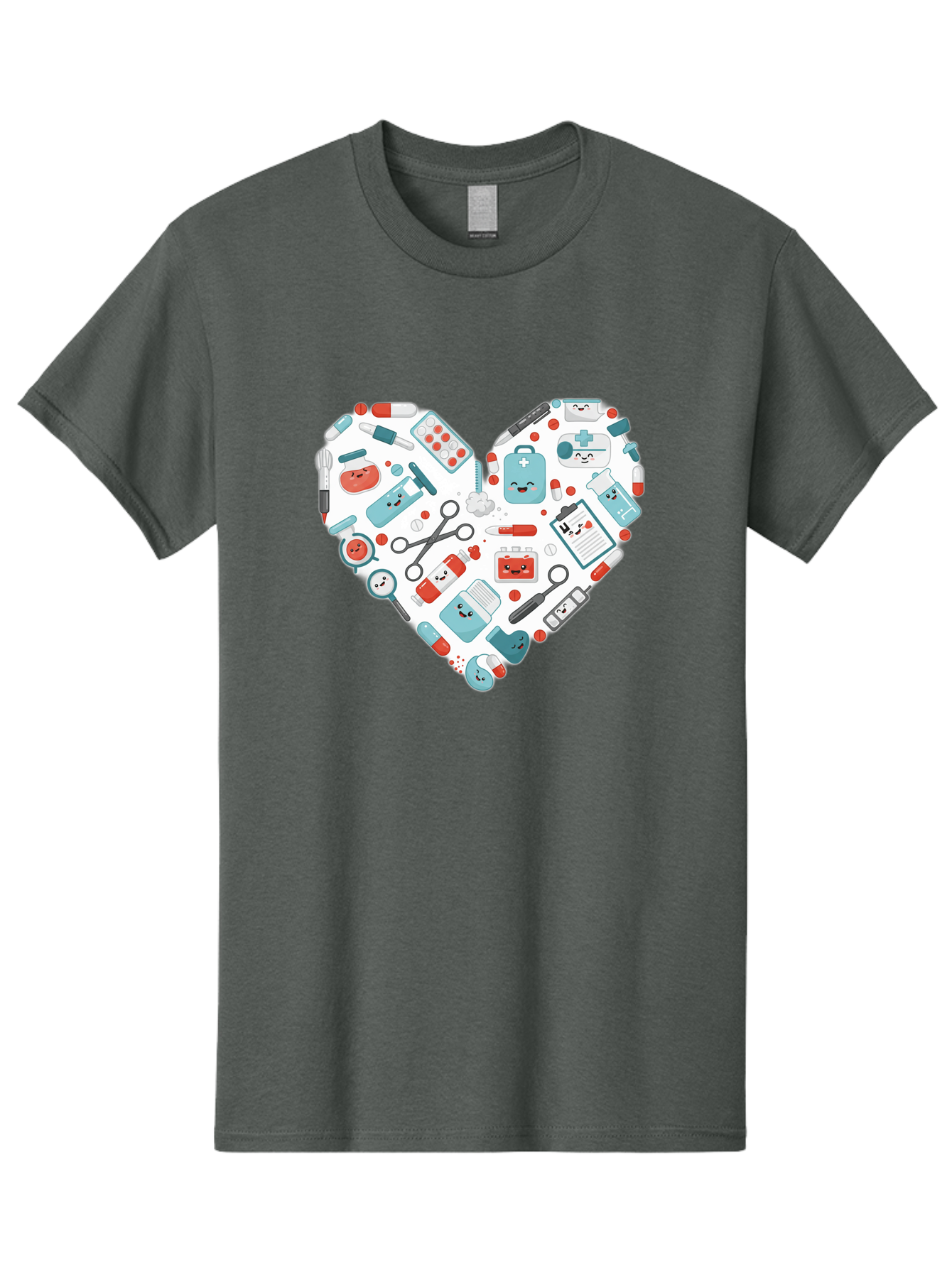 Medical-Heart Men'S Graphic Tee, 100% Cotton, Comfortable Casual Summer Wear, Machine Washable, Heart Shape, Medical Supplies, Healthcare Symbols, First Aid Kit, Medical Tools, Healthcare Icons, Medical Equipment, Health Care, Medical Kit, Baa995
