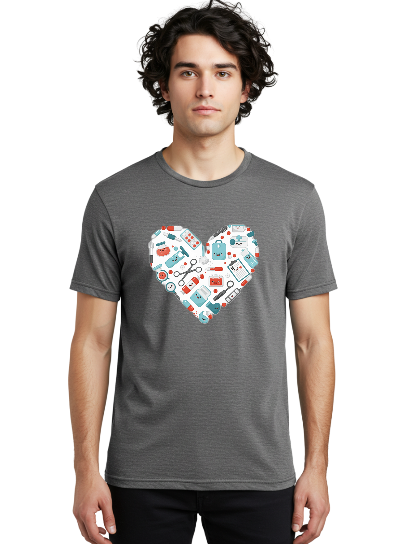 Medical-Heart Men'S Graphic Tee, 100% Cotton, Comfortable Casual Summer Wear, Machine Washable, Heart Shape, Medical Supplies, Healthcare Symbols, First Aid Kit, Medical Tools, Healthcare Icons, Medical Equipment, Health Care, Medical Kit, Baa995