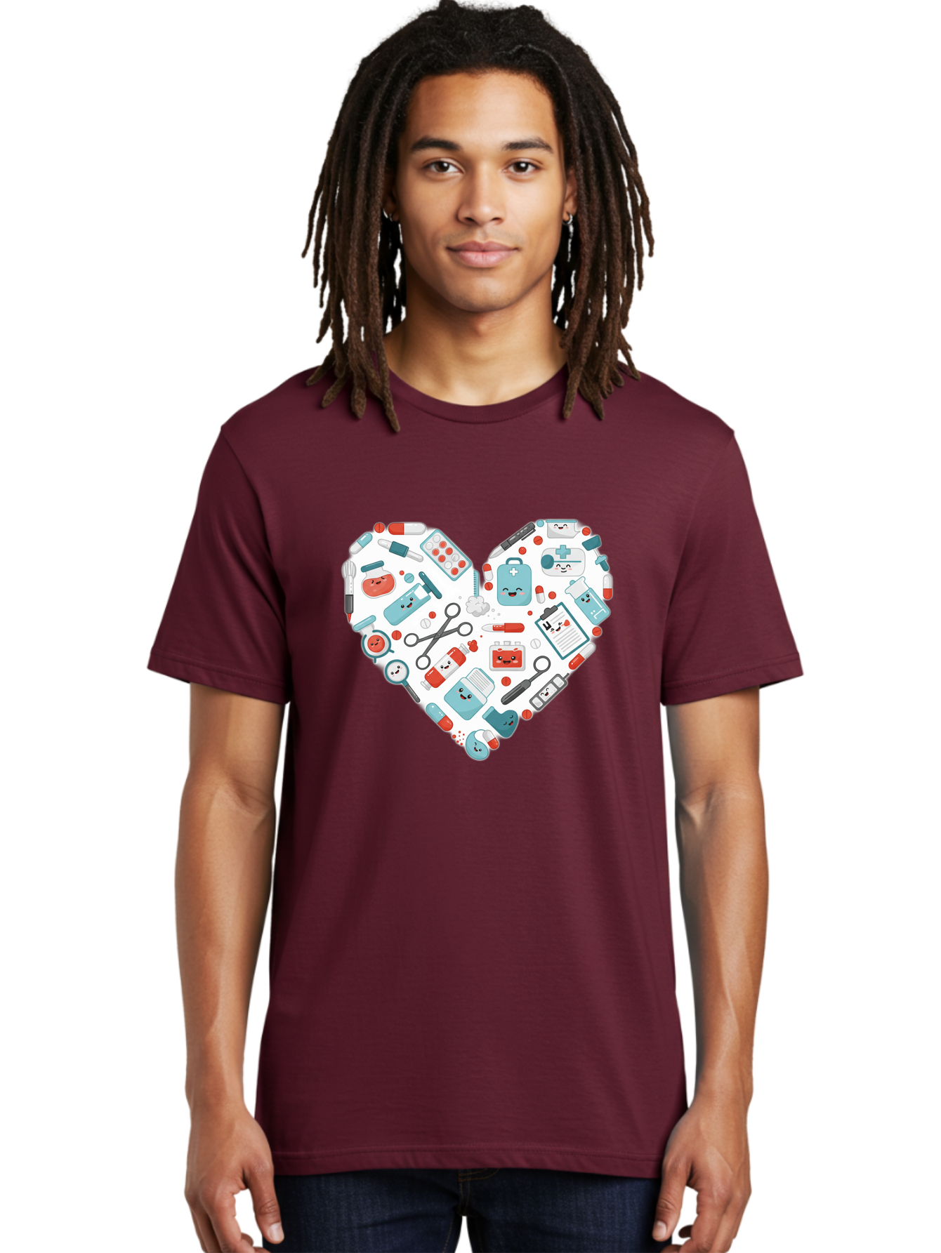 Medical-Heart Men'S Graphic Tee, 100% Cotton, Comfortable Casual Summer Wear, Machine Washable, Heart Shape, Medical Supplies, Healthcare Symbols, First Aid Kit, Medical Tools, Healthcare Icons, Medical Equipment, Health Care, Medical Kit, Baa995