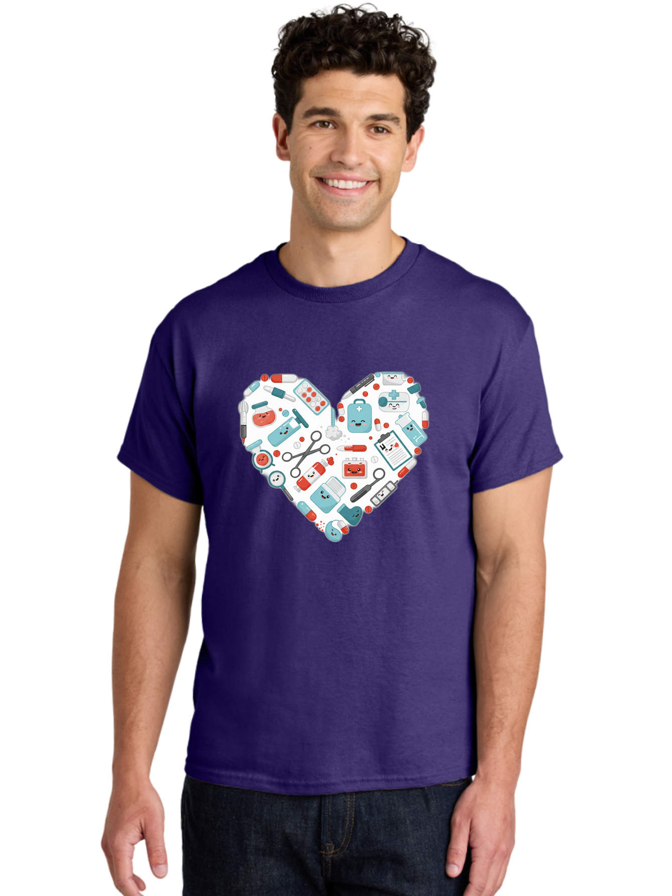 Medical-Heart Men'S Graphic Tee, 100% Cotton, Comfortable Casual Summer Wear, Machine Washable, Heart Shape, Medical Supplies, Healthcare Symbols, First Aid Kit, Medical Tools, Healthcare Icons, Medical Equipment, Health Care, Medical Kit, Baa995