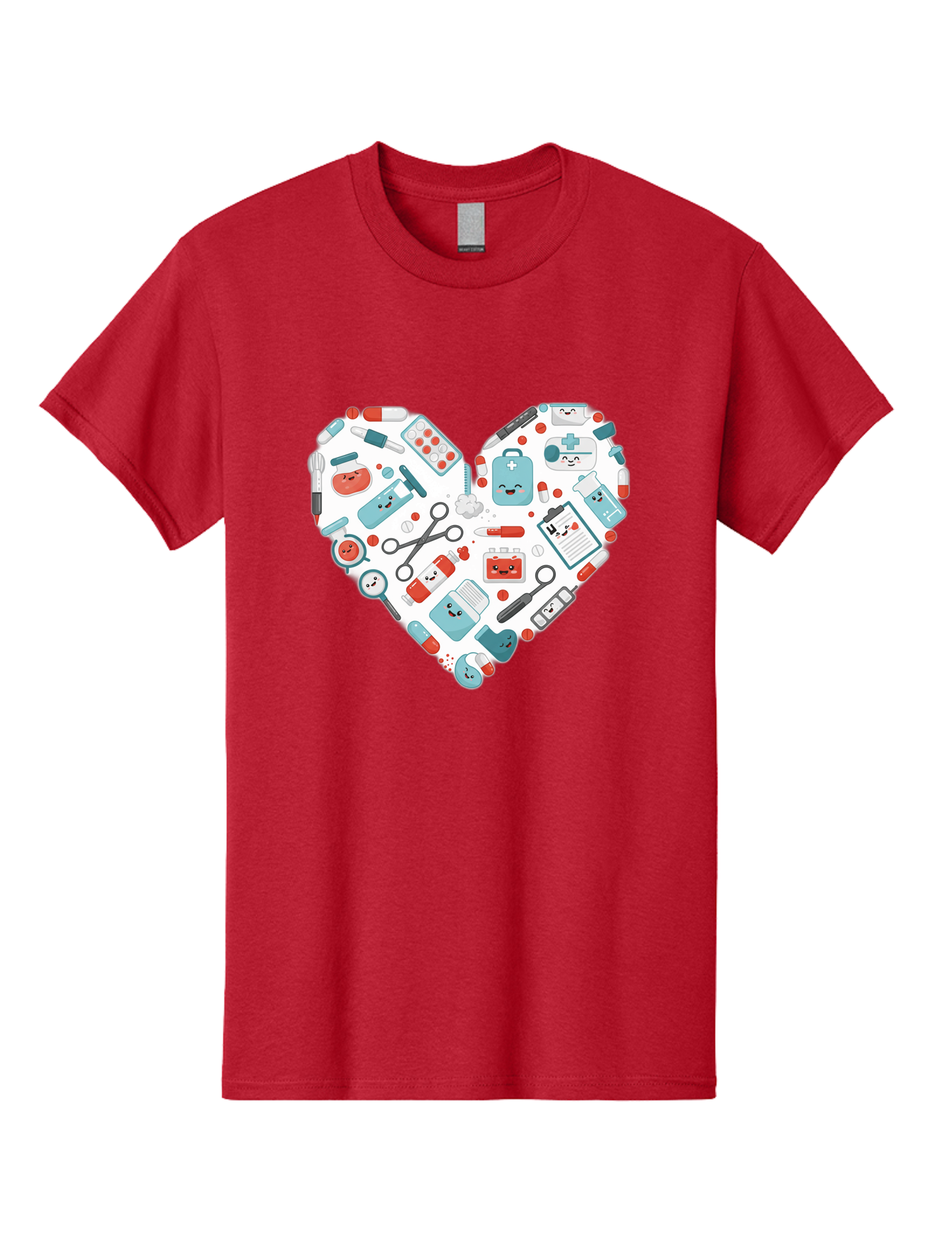 Medical-Heart Men'S Graphic Tee, 100% Cotton, Comfortable Casual Summer Wear, Machine Washable, Heart Shape, Medical Supplies, Healthcare Symbols, First Aid Kit, Medical Tools, Healthcare Icons, Medical Equipment, Health Care, Medical Kit, Baa995