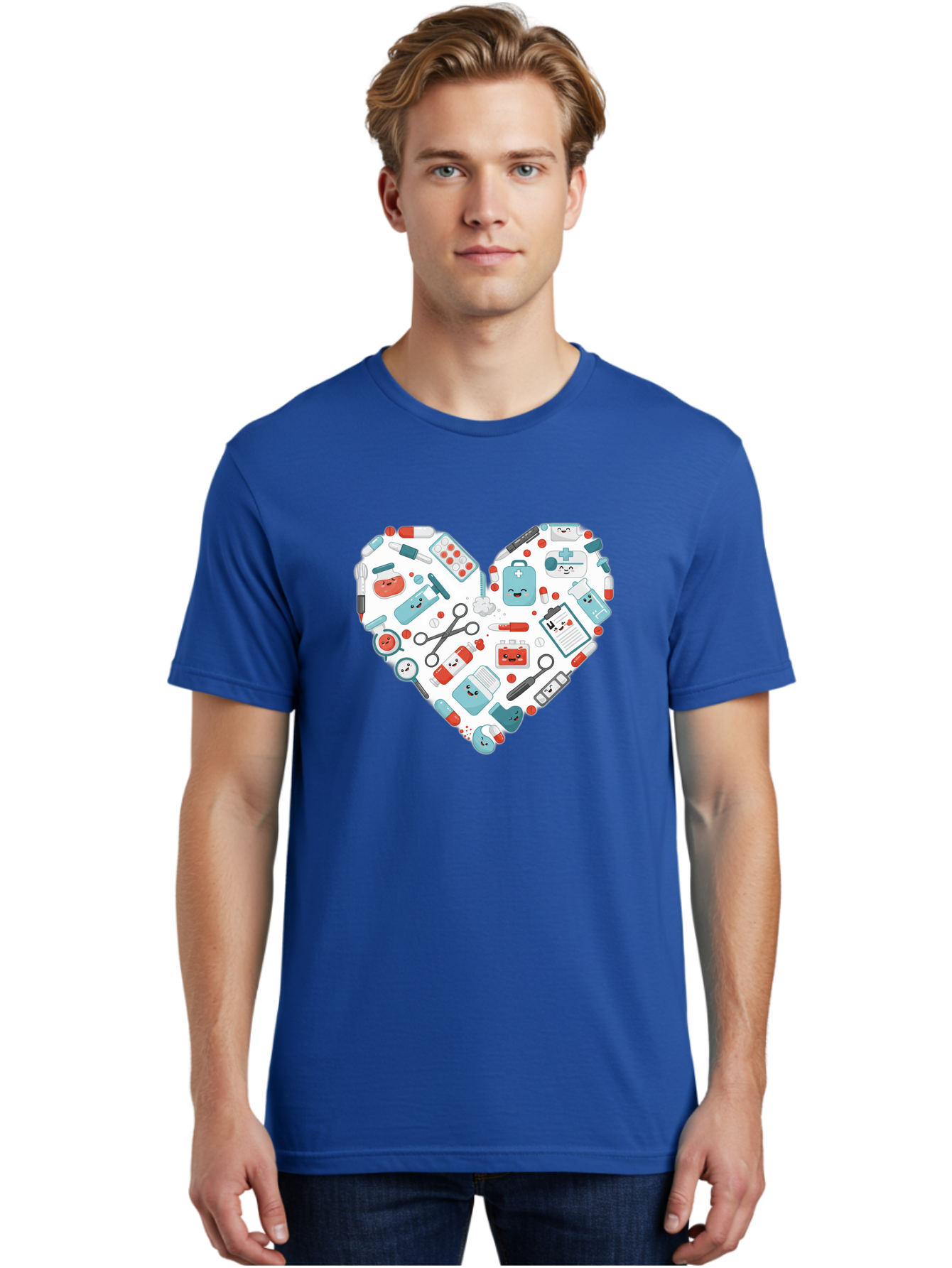 Medical-Heart Men'S Graphic Tee, 100% Cotton, Comfortable Casual Summer Wear, Machine Washable, Heart Shape, Medical Supplies, Healthcare Symbols, First Aid Kit, Medical Tools, Healthcare Icons, Medical Equipment, Health Care, Medical Kit, Baa995