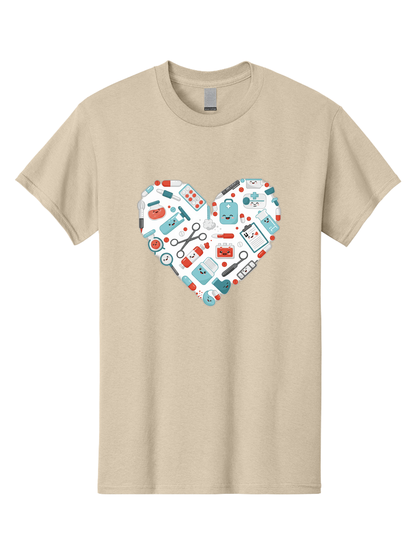 Medical-Heart Men'S Graphic Tee, 100% Cotton, Comfortable Casual Summer Wear, Machine Washable, Heart Shape, Medical Supplies, Healthcare Symbols, First Aid Kit, Medical Tools, Healthcare Icons, Medical Equipment, Health Care, Medical Kit, Baa995