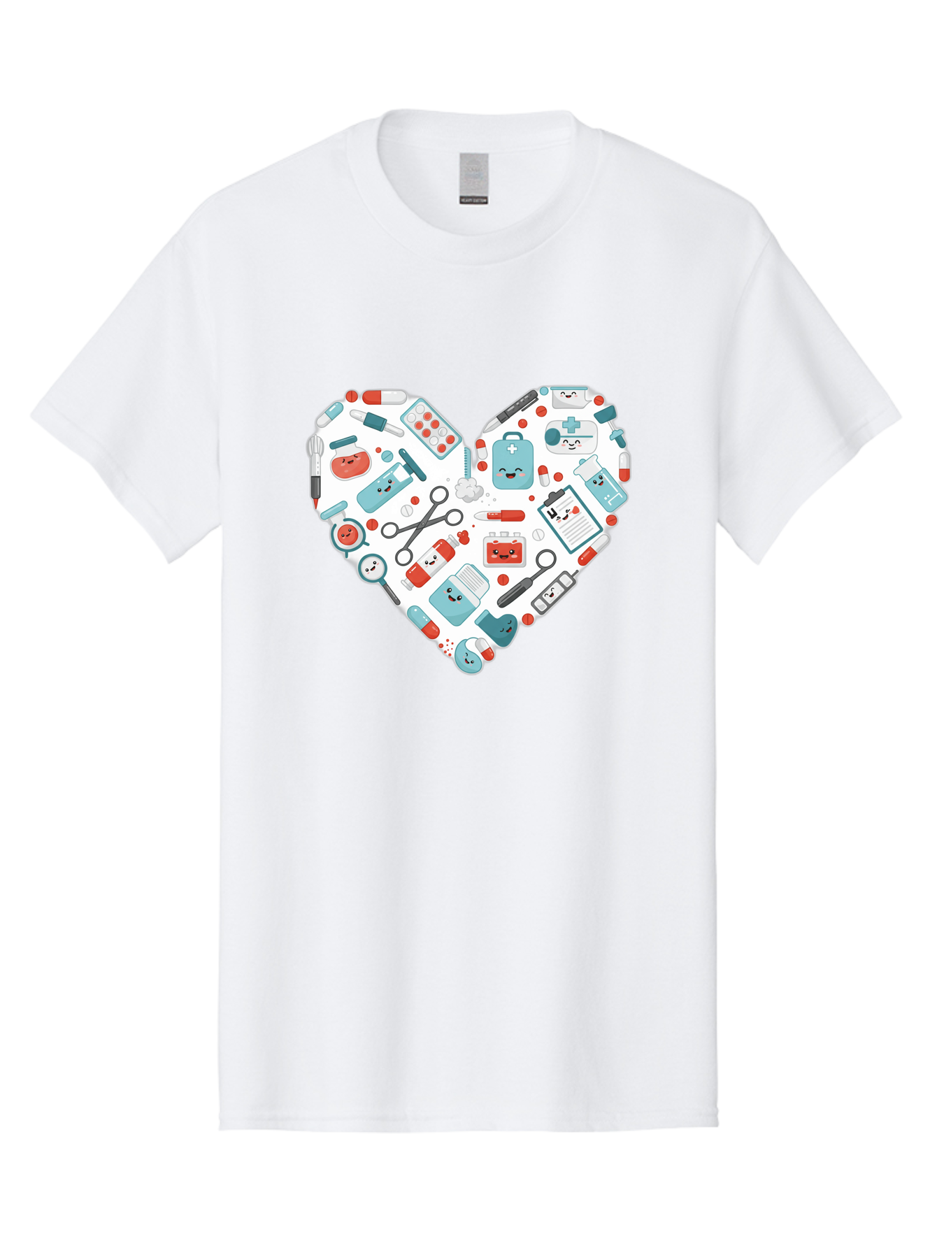 Medical-Heart Men'S Graphic Tee, 100% Cotton, Comfortable Casual Summer Wear, Machine Washable, Heart Shape, Medical Supplies, Healthcare Symbols, First Aid Kit, Medical Tools, Healthcare Icons, Medical Equipment, Health Care, Medical Kit, Baa995