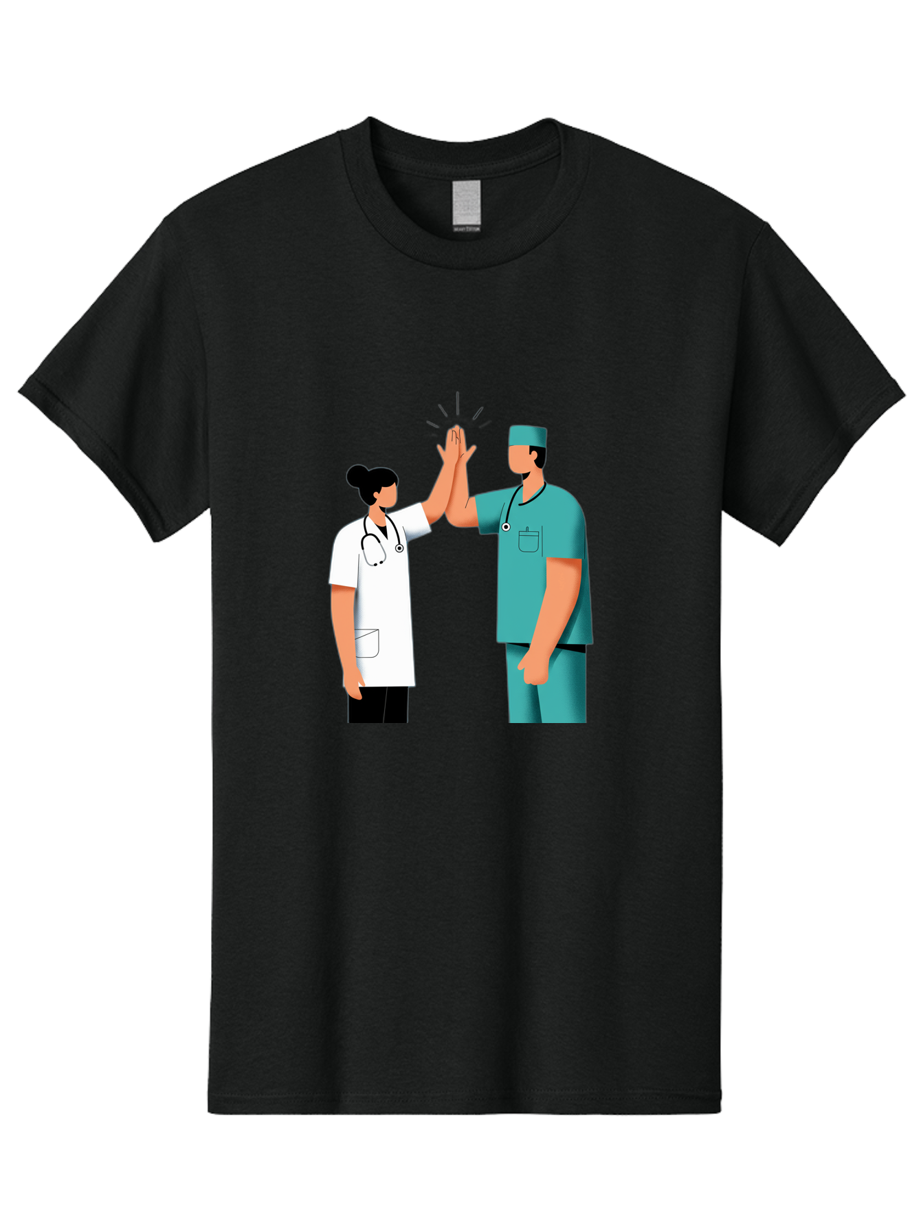 Medical-Professionals-High-Five Men'S Graphic Tee, 100% Cotton, Comfortable Casual Summer Wear, Machine Washable, Doctors Giving High Five, Medical Professionals, Teamwork, Healthcare Workers, Stethoscope, Medical Scrubs, Teamwork Success, Baa997