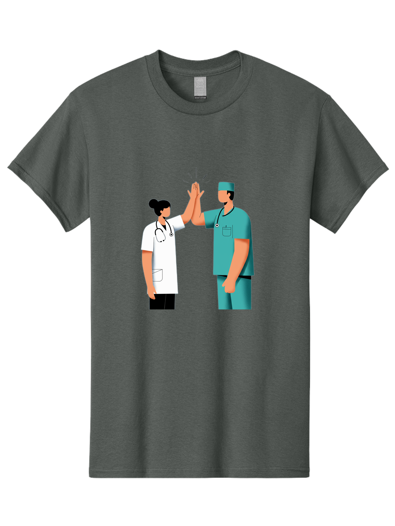 Medical-Professionals-High-Five Men'S Graphic Tee, 100% Cotton, Comfortable Casual Summer Wear, Machine Washable, Doctors Giving High Five, Medical Professionals, Teamwork, Healthcare Workers, Stethoscope, Medical Scrubs, Teamwork Success, Baa997