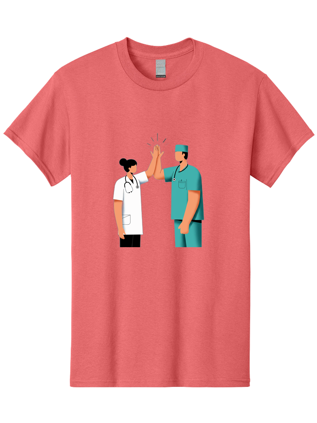 Medical-Professionals-High-Five Men'S Graphic Tee, 100% Cotton, Comfortable Casual Summer Wear, Machine Washable, Doctors Giving High Five, Medical Professionals, Teamwork, Healthcare Workers, Stethoscope, Medical Scrubs, Teamwork Success, Baa997