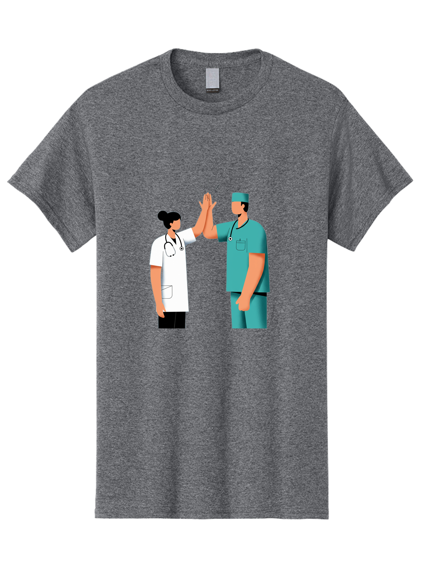 Medical-Professionals-High-Five Men'S Graphic Tee, 100% Cotton, Comfortable Casual Summer Wear, Machine Washable, Doctors Giving High Five, Medical Professionals, Teamwork, Healthcare Workers, Stethoscope, Medical Scrubs, Teamwork Success, Baa997