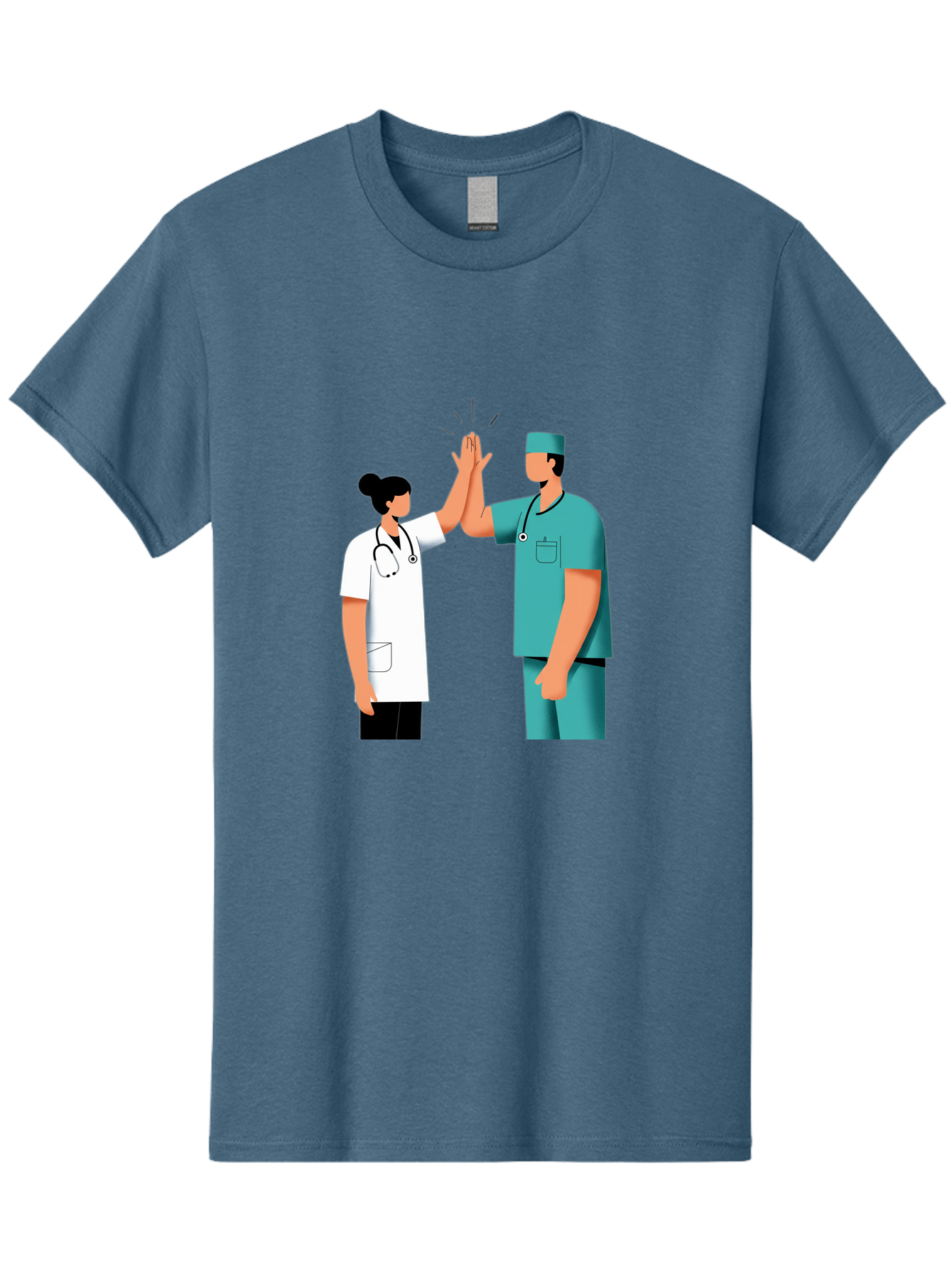Medical-Professionals-High-Five Men'S Graphic Tee, 100% Cotton, Comfortable Casual Summer Wear, Machine Washable, Doctors Giving High Five, Medical Professionals, Teamwork, Healthcare Workers, Stethoscope, Medical Scrubs, Teamwork Success, Baa997