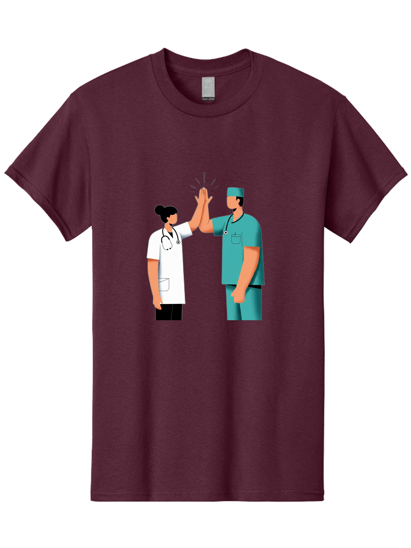 Medical-Professionals-High-Five Men'S Graphic Tee, 100% Cotton, Comfortable Casual Summer Wear, Machine Washable, Doctors Giving High Five, Medical Professionals, Teamwork, Healthcare Workers, Stethoscope, Medical Scrubs, Teamwork Success, Baa997