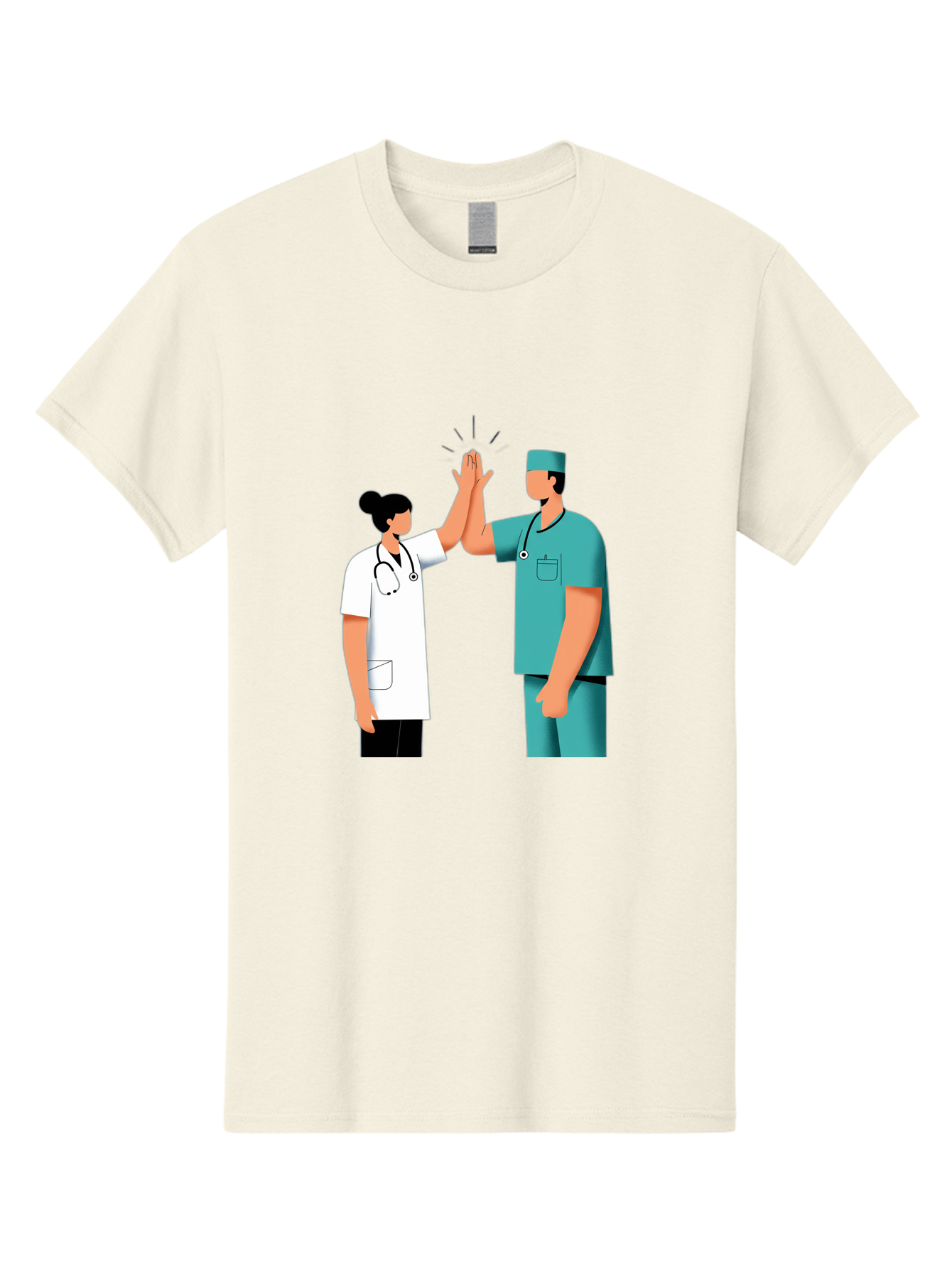 Medical-Professionals-High-Five Men'S Graphic Tee, 100% Cotton, Comfortable Casual Summer Wear, Machine Washable, Doctors Giving High Five, Medical Professionals, Teamwork, Healthcare Workers, Stethoscope, Medical Scrubs, Teamwork Success, Baa997