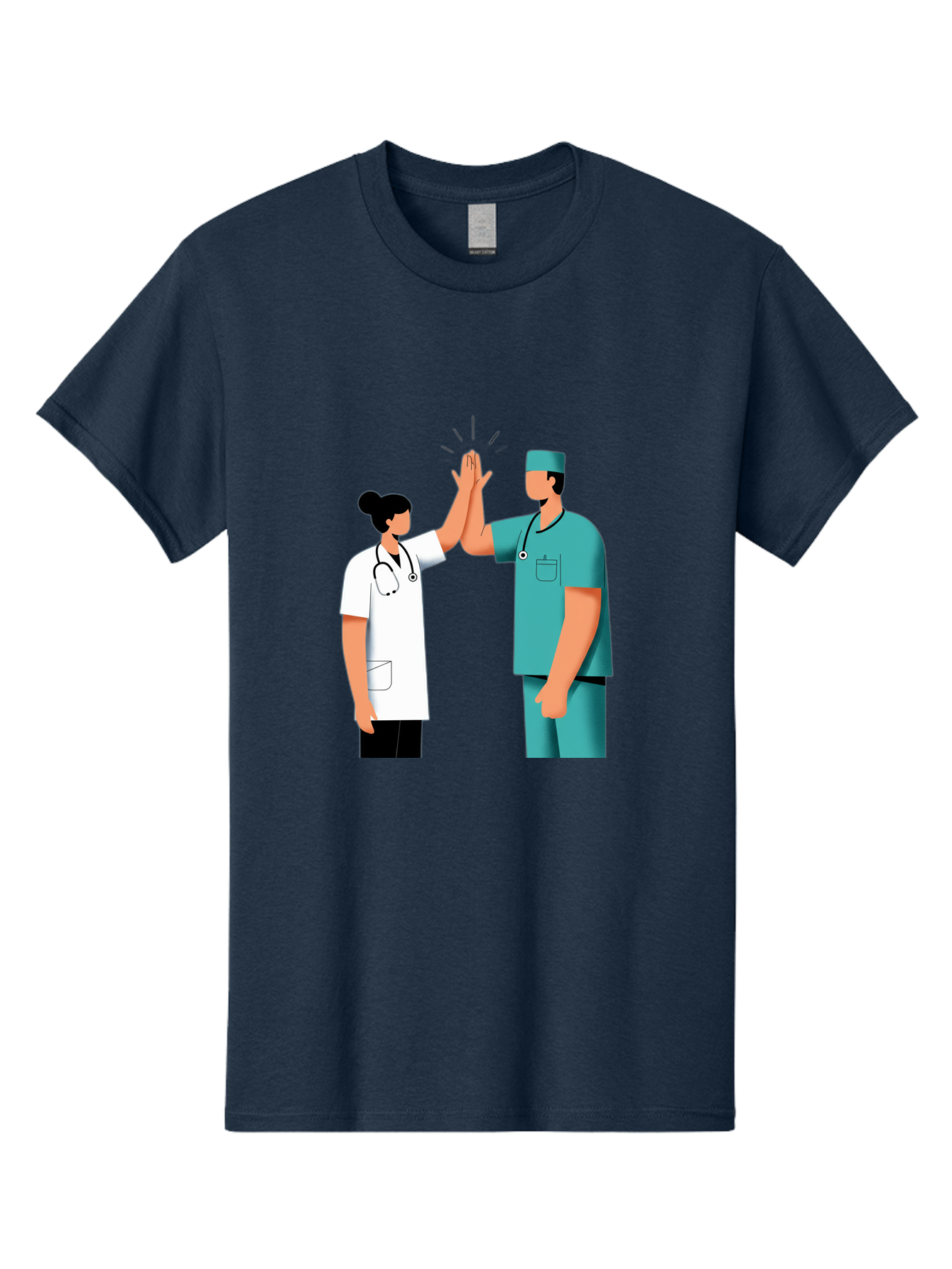 Medical-Professionals-High-Five Men'S Graphic Tee, 100% Cotton, Comfortable Casual Summer Wear, Machine Washable, Doctors Giving High Five, Medical Professionals, Teamwork, Healthcare Workers, Stethoscope, Medical Scrubs, Teamwork Success, Baa997