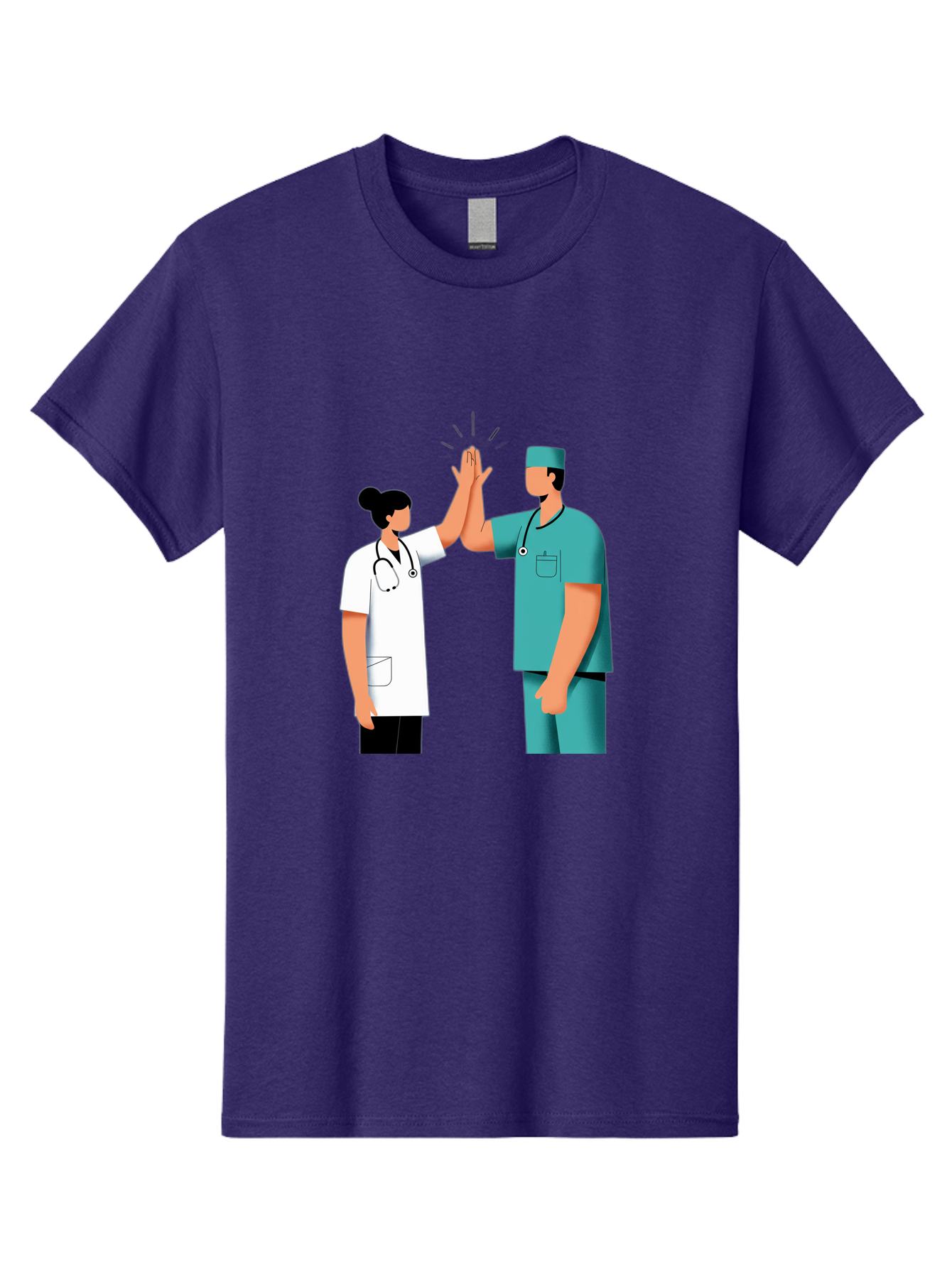 Medical-Professionals-High-Five Men'S Graphic Tee, 100% Cotton, Comfortable Casual Summer Wear, Machine Washable, Doctors Giving High Five, Medical Professionals, Teamwork, Healthcare Workers, Stethoscope, Medical Scrubs, Teamwork Success, Baa997