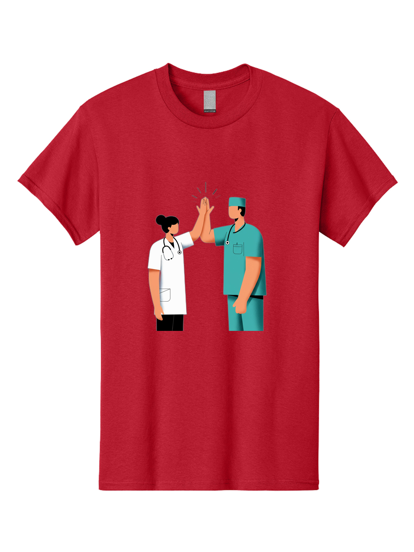 Medical-Professionals-High-Five Men'S Graphic Tee, 100% Cotton, Comfortable Casual Summer Wear, Machine Washable, Doctors Giving High Five, Medical Professionals, Teamwork, Healthcare Workers, Stethoscope, Medical Scrubs, Teamwork Success, Baa997