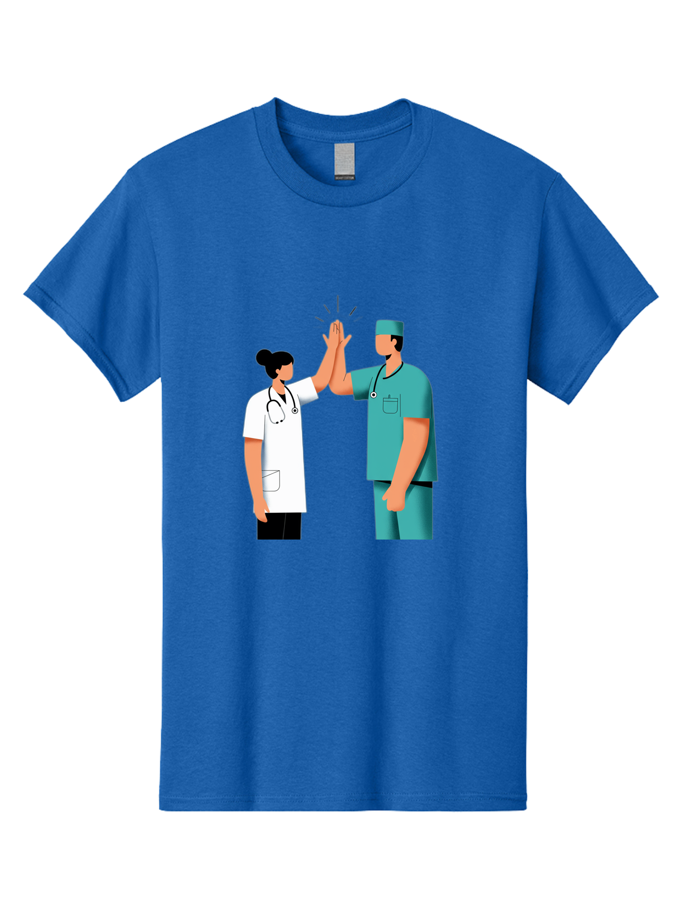 Medical-Professionals-High-Five Men'S Graphic Tee, 100% Cotton, Comfortable Casual Summer Wear, Machine Washable, Doctors Giving High Five, Medical Professionals, Teamwork, Healthcare Workers, Stethoscope, Medical Scrubs, Teamwork Success, Baa997