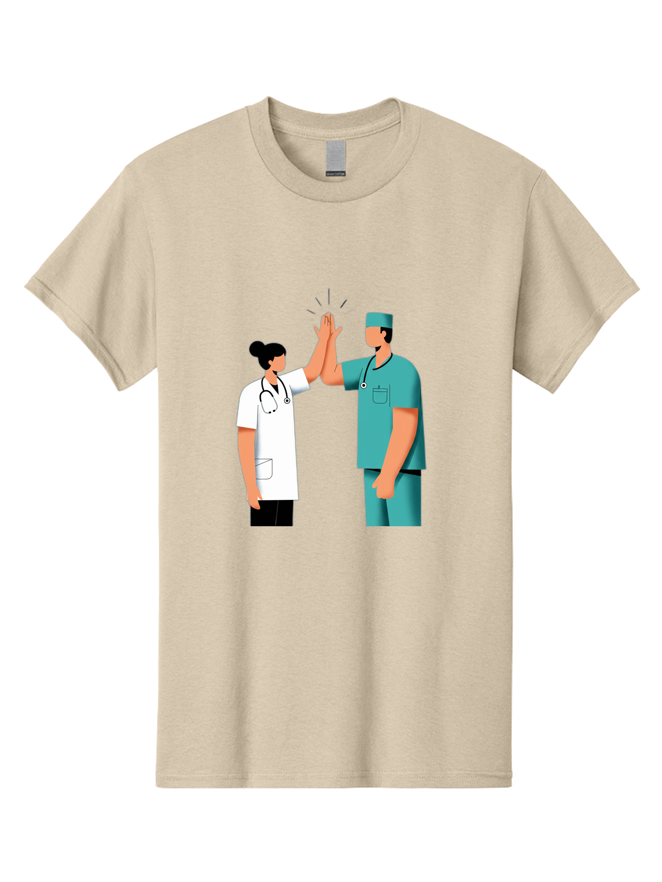 Medical-Professionals-High-Five Men'S Graphic Tee, 100% Cotton, Comfortable Casual Summer Wear, Machine Washable, Doctors Giving High Five, Medical Professionals, Teamwork, Healthcare Workers, Stethoscope, Medical Scrubs, Teamwork Success, Baa997