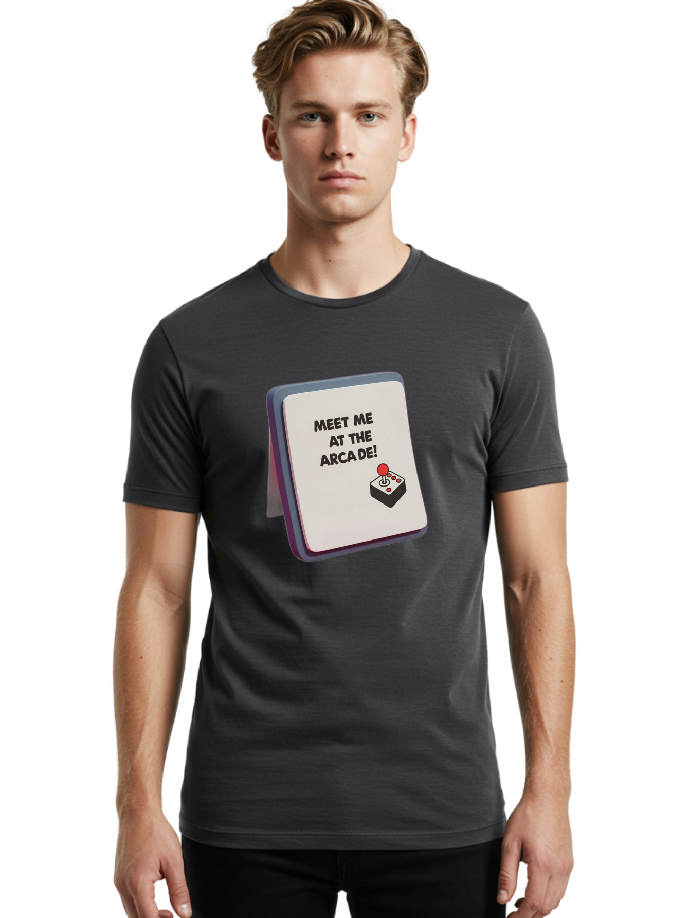 Meet-Me-At-The-Arcade Men'S Graphic Tee, 100% Cotton, Comfortable Casual Summer Wear, Machine Washable, Arcade Invitation, Vintage Video Games, Retro Gaming, Nostalgic Fun, Gaming Culture, Joystick Graphics, Classic Arcade Vibes, Baa998