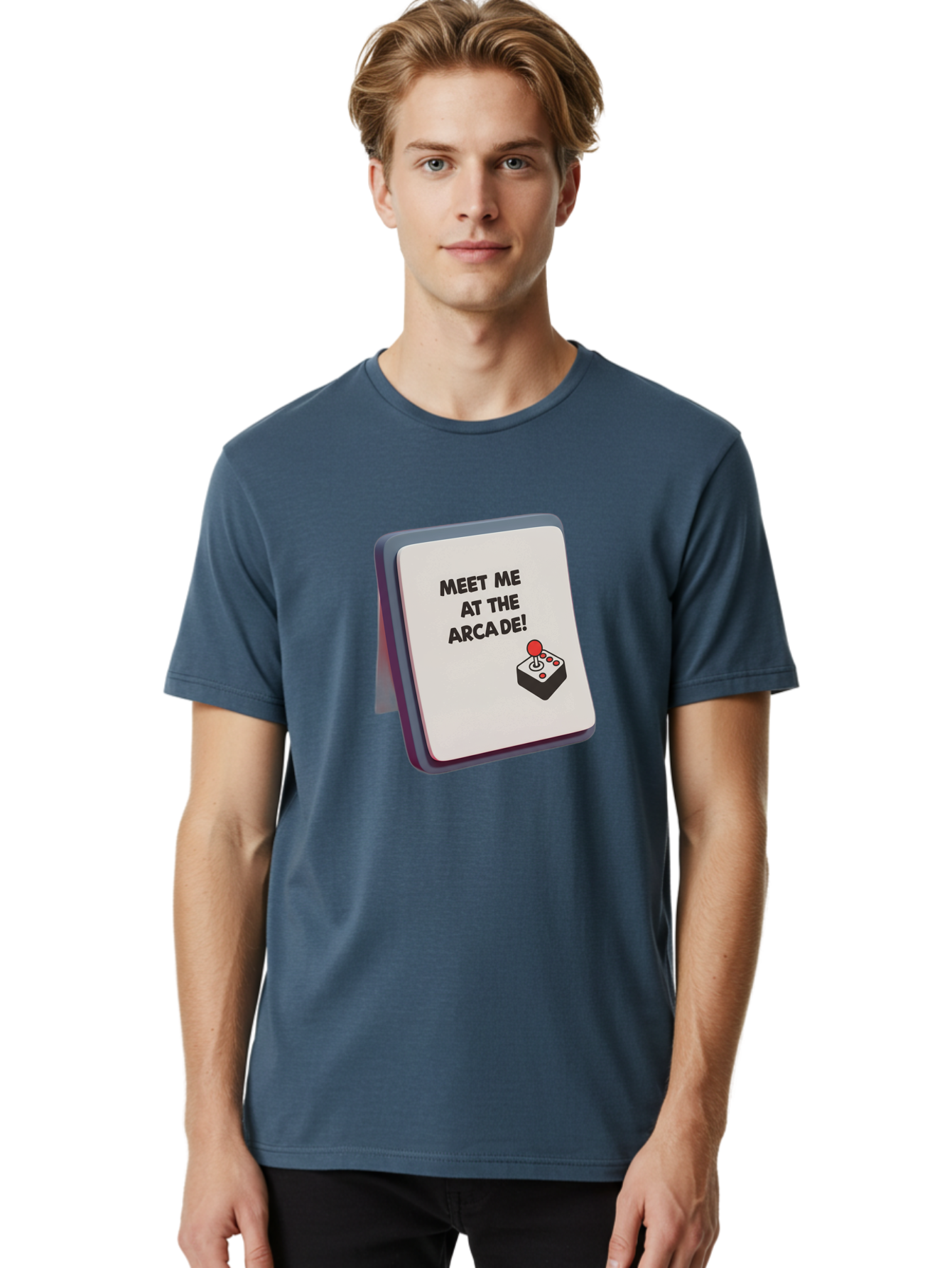 Meet-Me-At-The-Arcade Men'S Graphic Tee, 100% Cotton, Comfortable Casual Summer Wear, Machine Washable, Arcade Invitation, Vintage Video Games, Retro Gaming, Nostalgic Fun, Gaming Culture, Joystick Graphics, Classic Arcade Vibes, Baa998