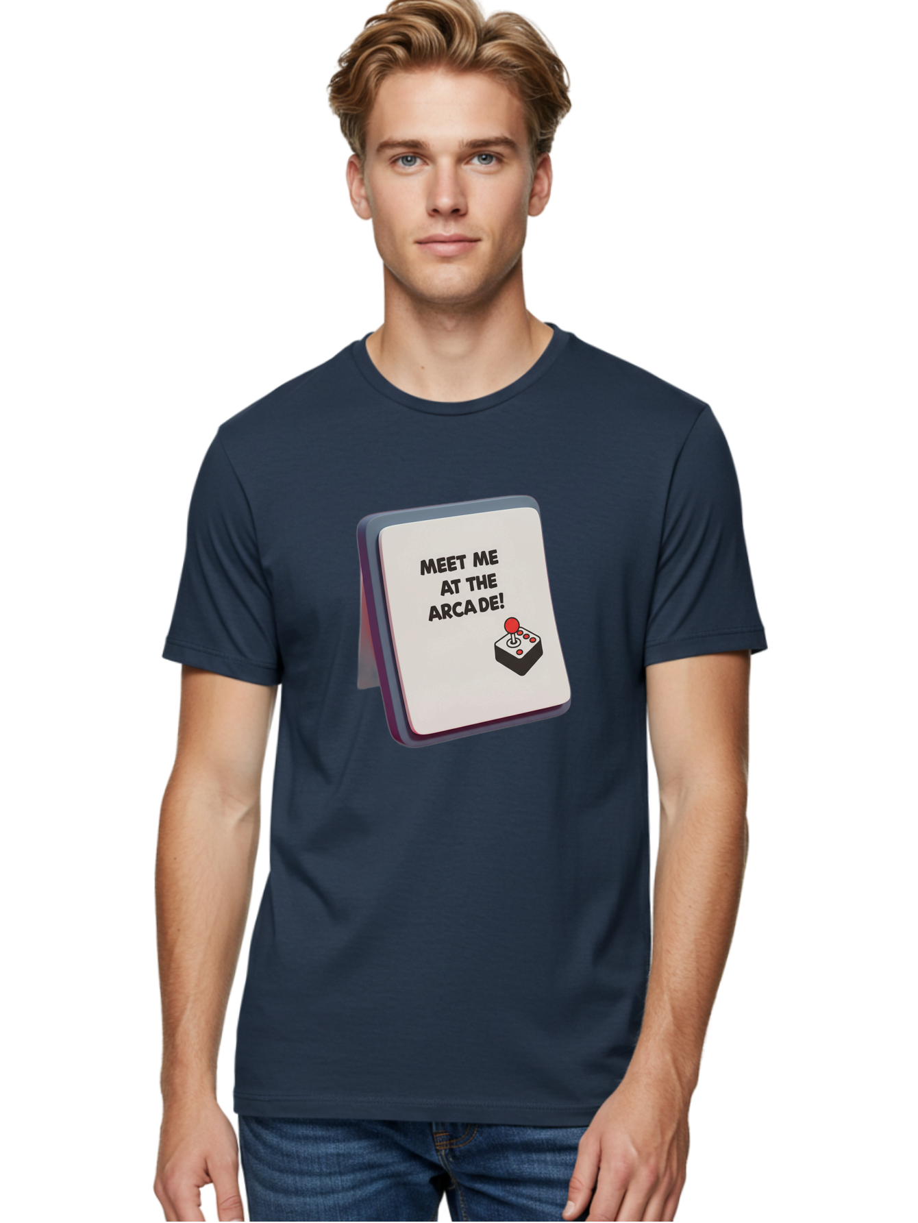 Meet-Me-At-The-Arcade Men'S Graphic Tee, 100% Cotton, Comfortable Casual Summer Wear, Machine Washable, Arcade Invitation, Vintage Video Games, Retro Gaming, Nostalgic Fun, Gaming Culture, Joystick Graphics, Classic Arcade Vibes, Baa998