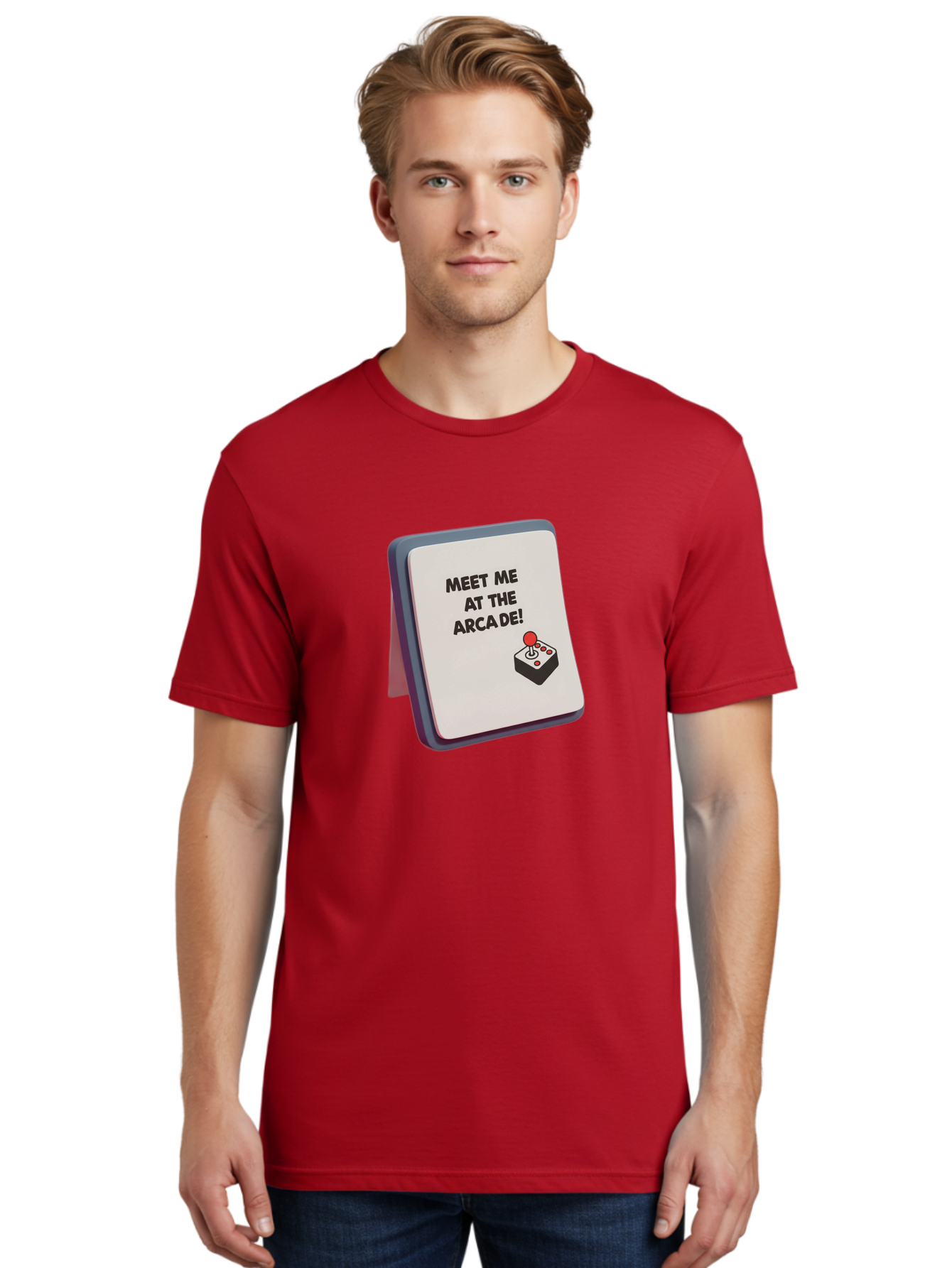 Meet-Me-At-The-Arcade Men'S Graphic Tee, 100% Cotton, Comfortable Casual Summer Wear, Machine Washable, Arcade Invitation, Vintage Video Games, Retro Gaming, Nostalgic Fun, Gaming Culture, Joystick Graphics, Classic Arcade Vibes, Baa998