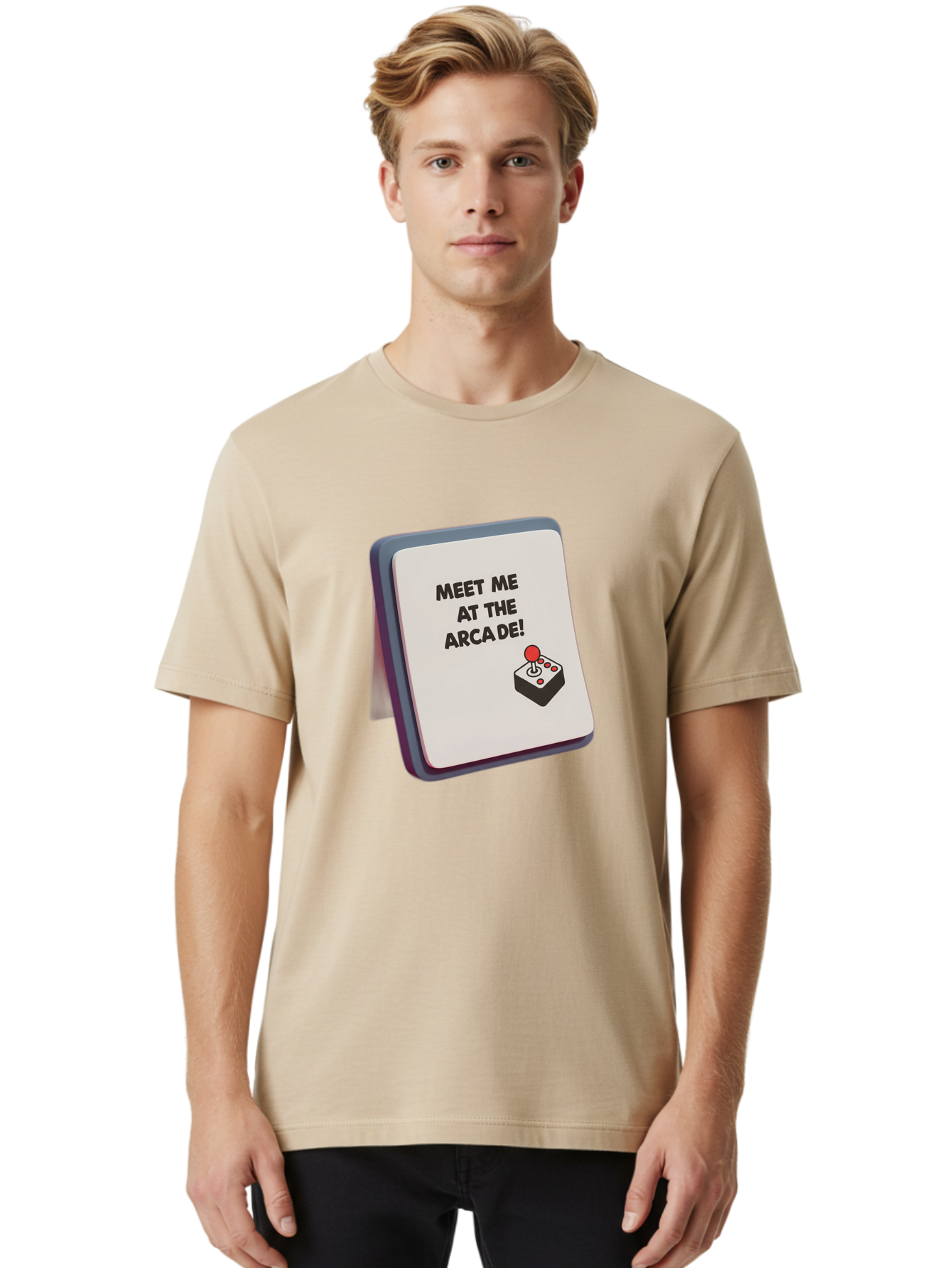 Meet-Me-At-The-Arcade Men'S Graphic Tee, 100% Cotton, Comfortable Casual Summer Wear, Machine Washable, Arcade Invitation, Vintage Video Games, Retro Gaming, Nostalgic Fun, Gaming Culture, Joystick Graphics, Classic Arcade Vibes, Baa998