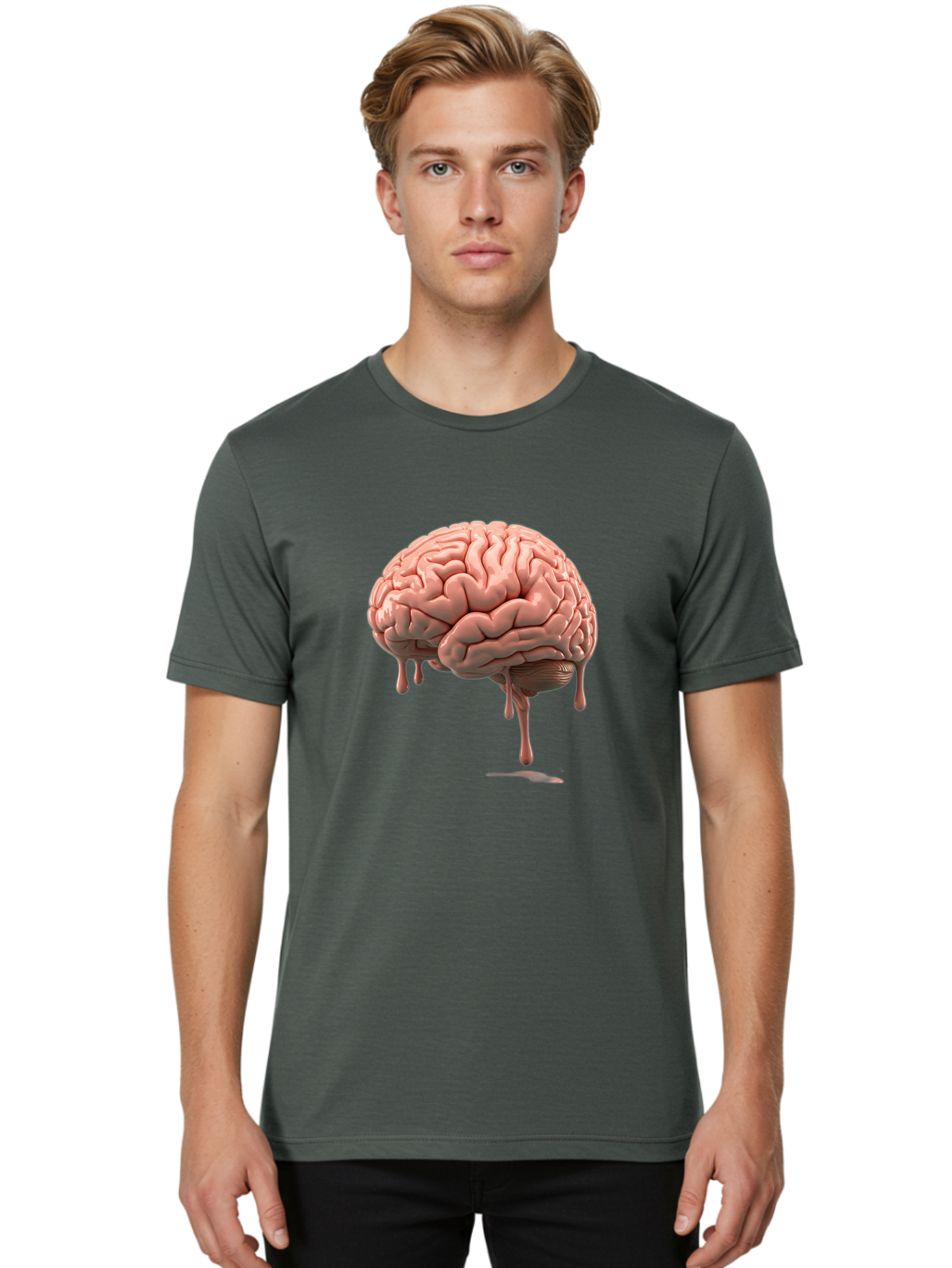 Melting-Brain Men'S Graphic Tee, 100% Cotton, Comfortable Casual Summer Wear, Machine Washable, Human Brain, Melting Effect, Surreal Art, Psychological Concept, Cognitive Distortion, Abstract Representation, Creative Visualization, Baa999