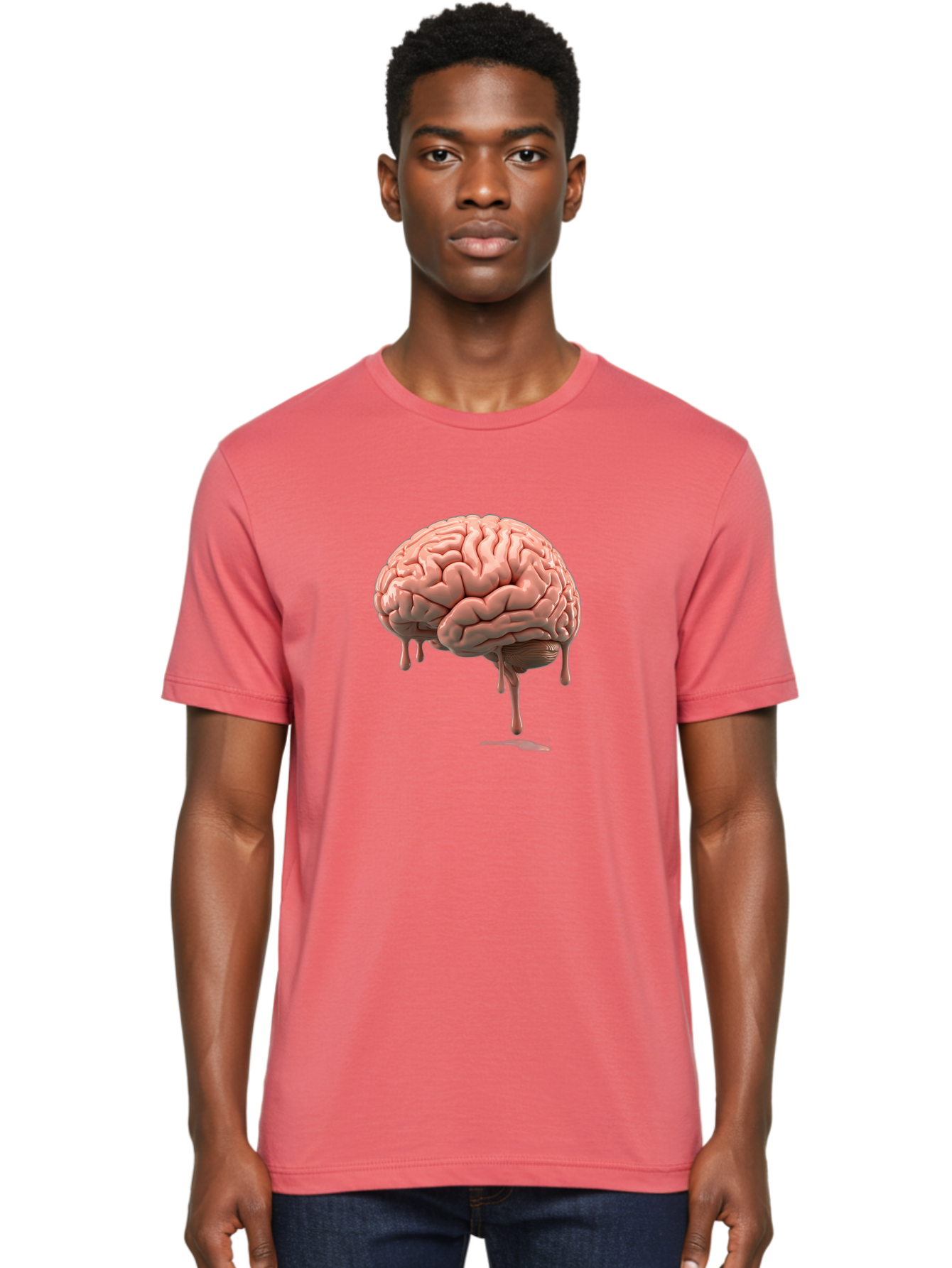 Melting-Brain Men'S Graphic Tee, 100% Cotton, Comfortable Casual Summer Wear, Machine Washable, Human Brain, Melting Effect, Surreal Art, Psychological Concept, Cognitive Distortion, Abstract Representation, Creative Visualization, Baa999