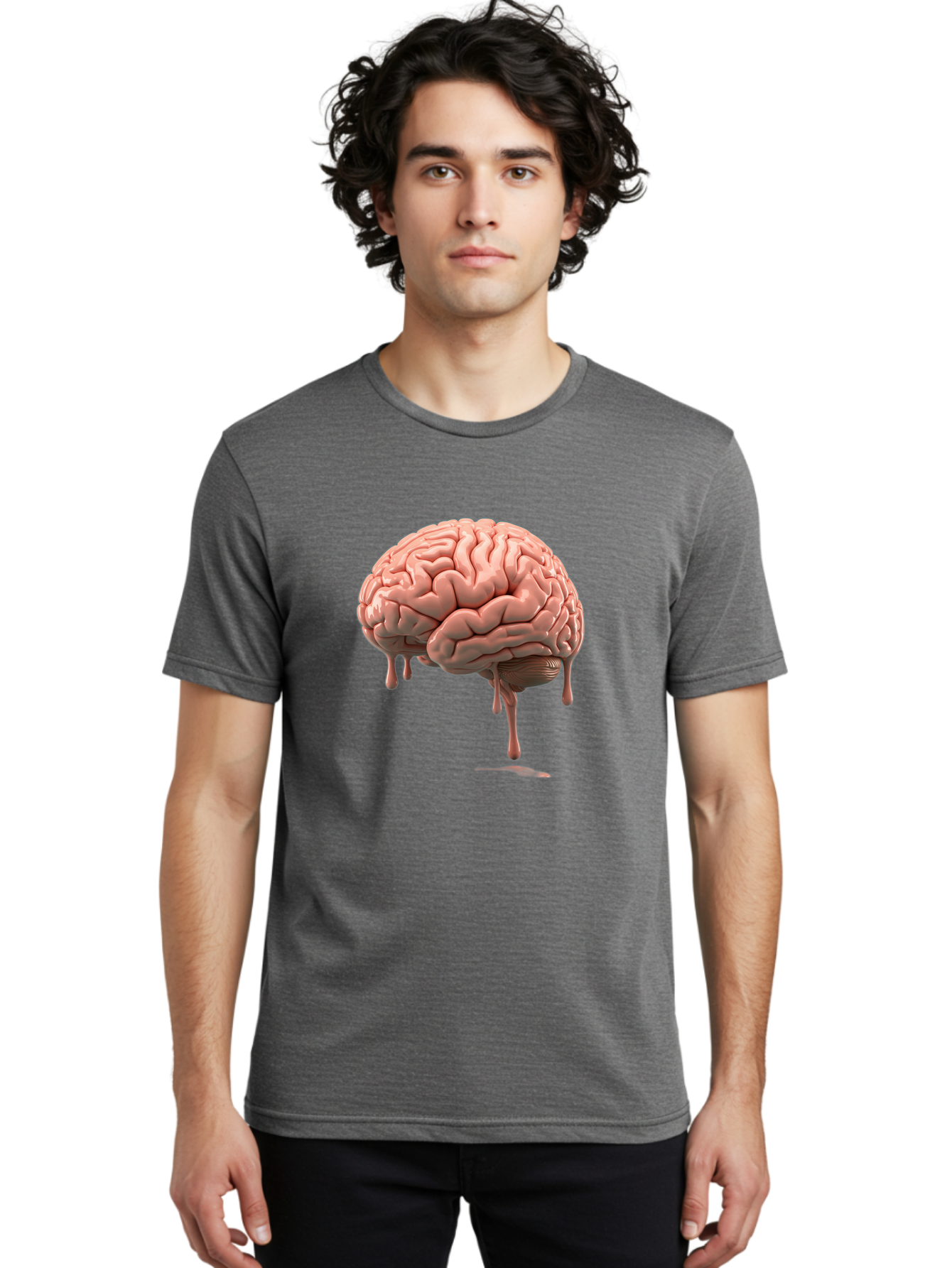 Melting-Brain Men'S Graphic Tee, 100% Cotton, Comfortable Casual Summer Wear, Machine Washable, Human Brain, Melting Effect, Surreal Art, Psychological Concept, Cognitive Distortion, Abstract Representation, Creative Visualization, Baa999