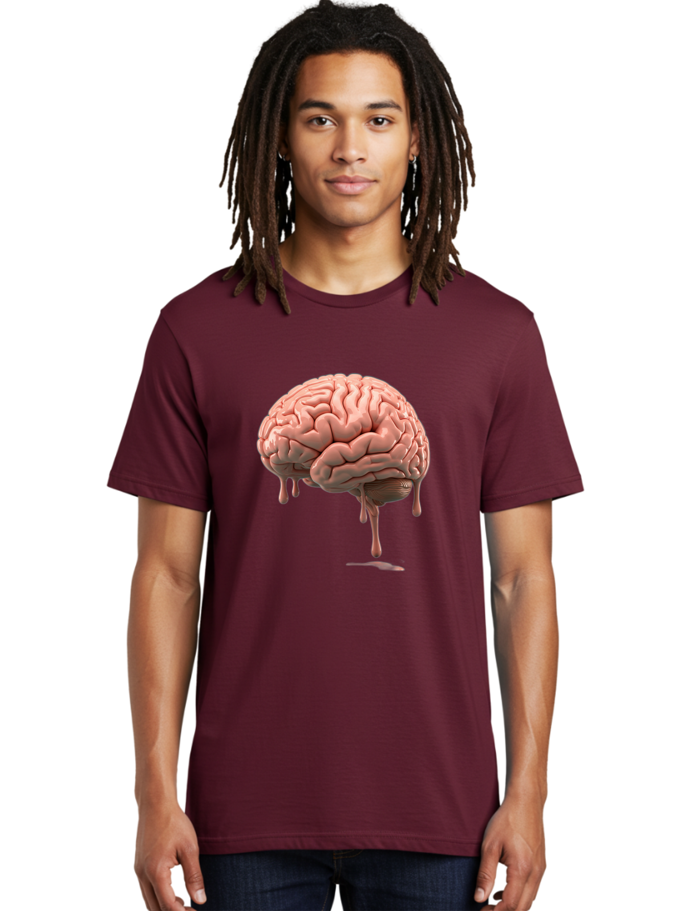 Melting-Brain Men'S Graphic Tee, 100% Cotton, Comfortable Casual Summer Wear, Machine Washable, Human Brain, Melting Effect, Surreal Art, Psychological Concept, Cognitive Distortion, Abstract Representation, Creative Visualization, Baa999