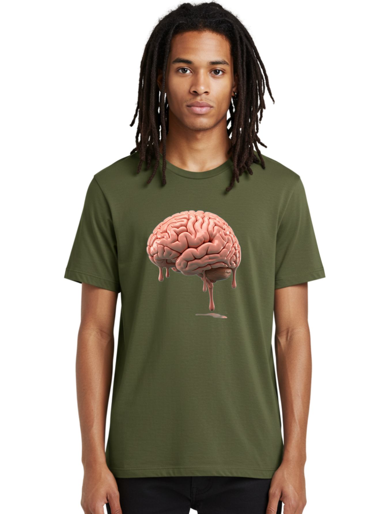 Melting-Brain Men'S Graphic Tee, 100% Cotton, Comfortable Casual Summer Wear, Machine Washable, Human Brain, Melting Effect, Surreal Art, Psychological Concept, Cognitive Distortion, Abstract Representation, Creative Visualization, Baa999