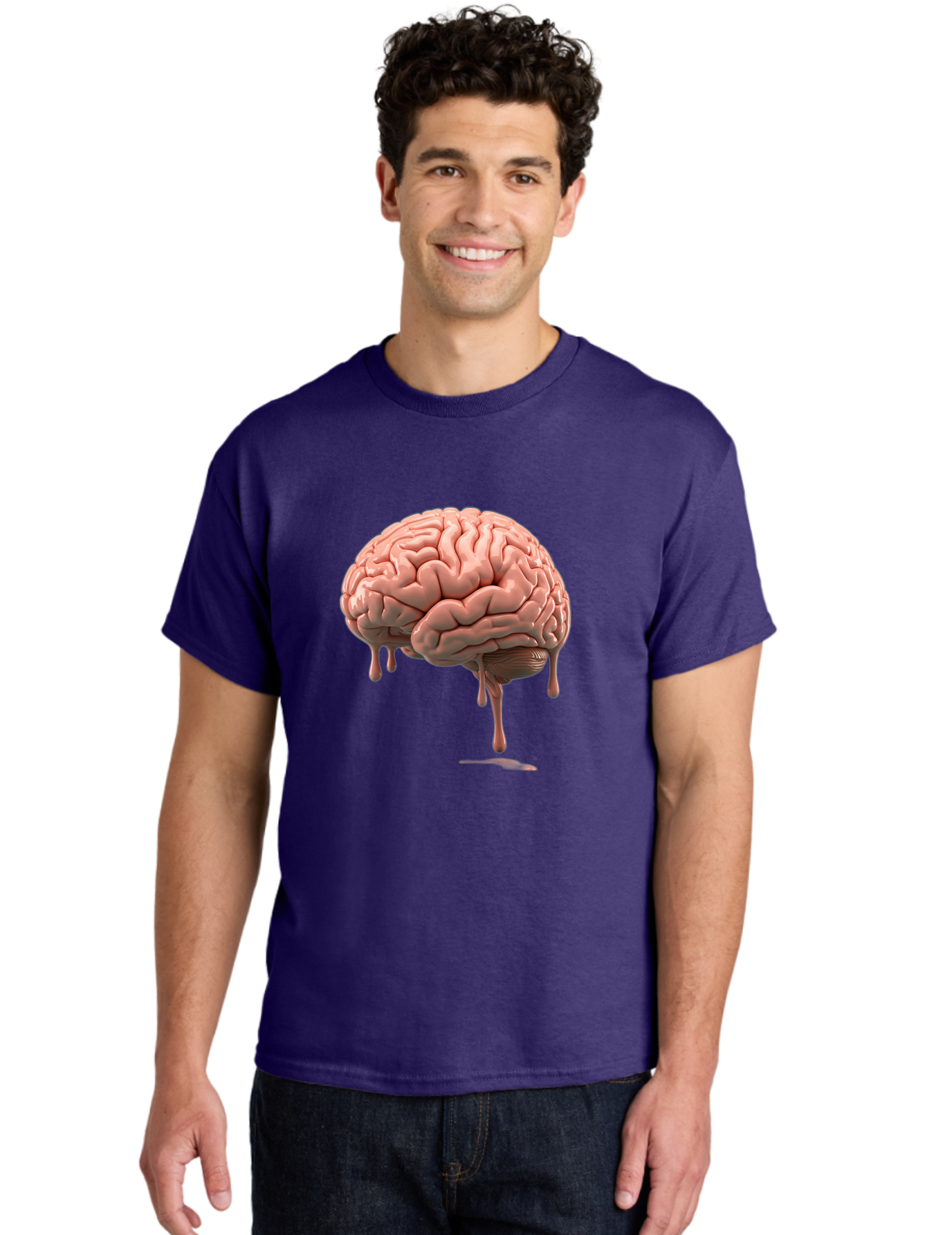 Melting-Brain Men'S Graphic Tee, 100% Cotton, Comfortable Casual Summer Wear, Machine Washable, Human Brain, Melting Effect, Surreal Art, Psychological Concept, Cognitive Distortion, Abstract Representation, Creative Visualization, Baa999
