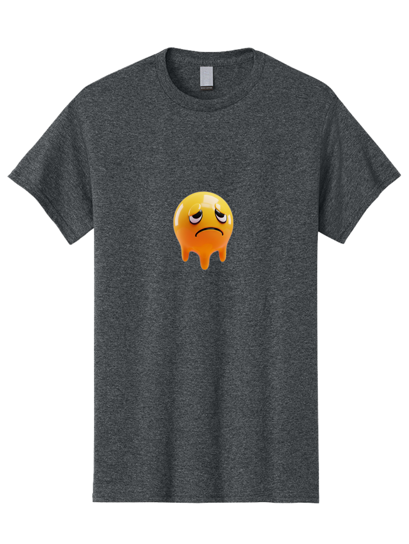Melting-Face Men'S Graphic Tee, 100% Cotton, Comfortable Casual Summer Wear, Machine Washable, Melting Emoji, Yellow Face, Unhappy Face, Unhappy Emoji, Frowning Face, Sad Emoji, Cartoon Character, Emoticon, 3D Rendering, Digital Art, Bab000