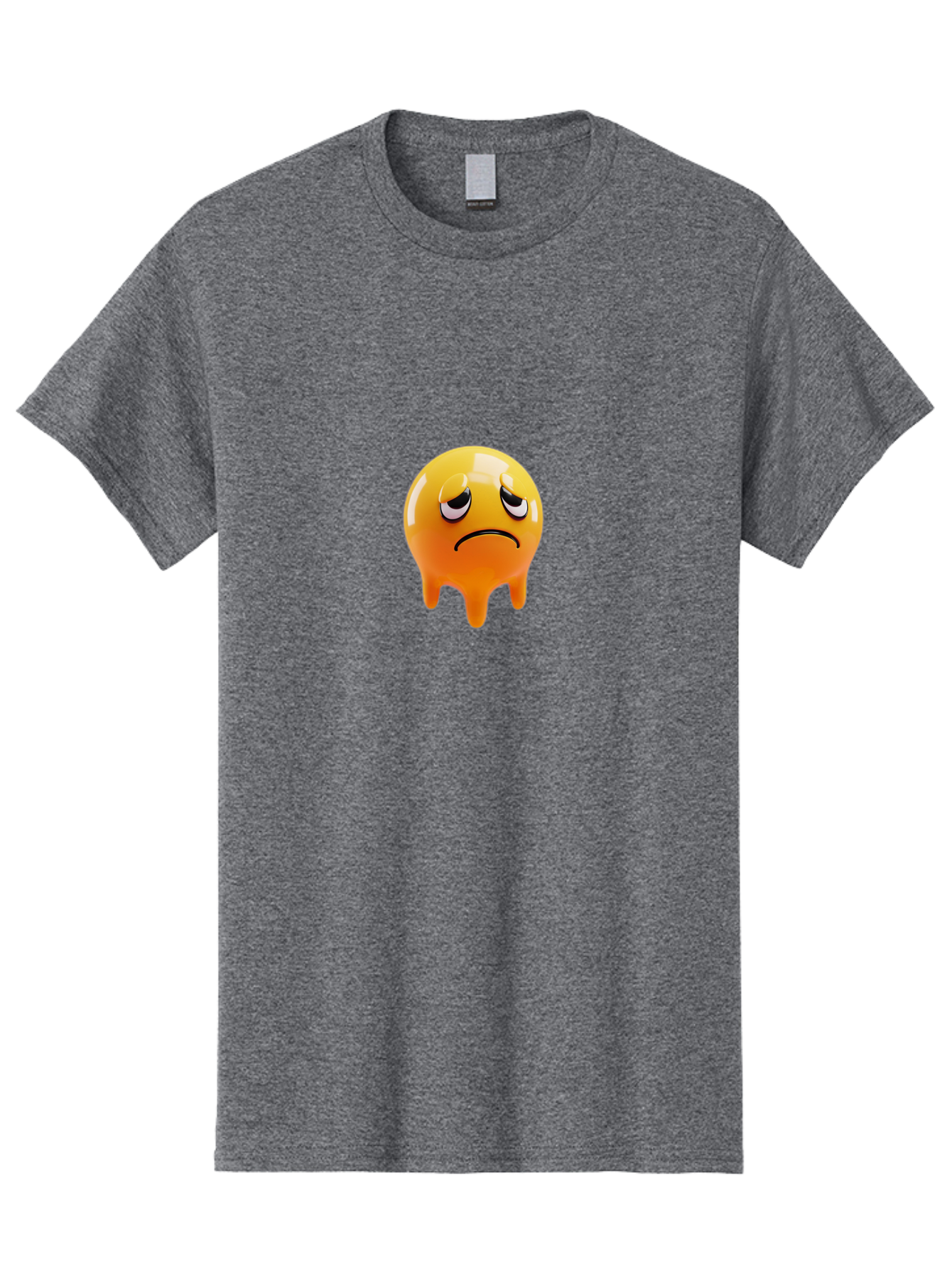 Melting-Face Men'S Graphic Tee, 100% Cotton, Comfortable Casual Summer Wear, Machine Washable, Melting Emoji, Yellow Face, Unhappy Face, Unhappy Emoji, Frowning Face, Sad Emoji, Cartoon Character, Emoticon, 3D Rendering, Digital Art, Bab000
