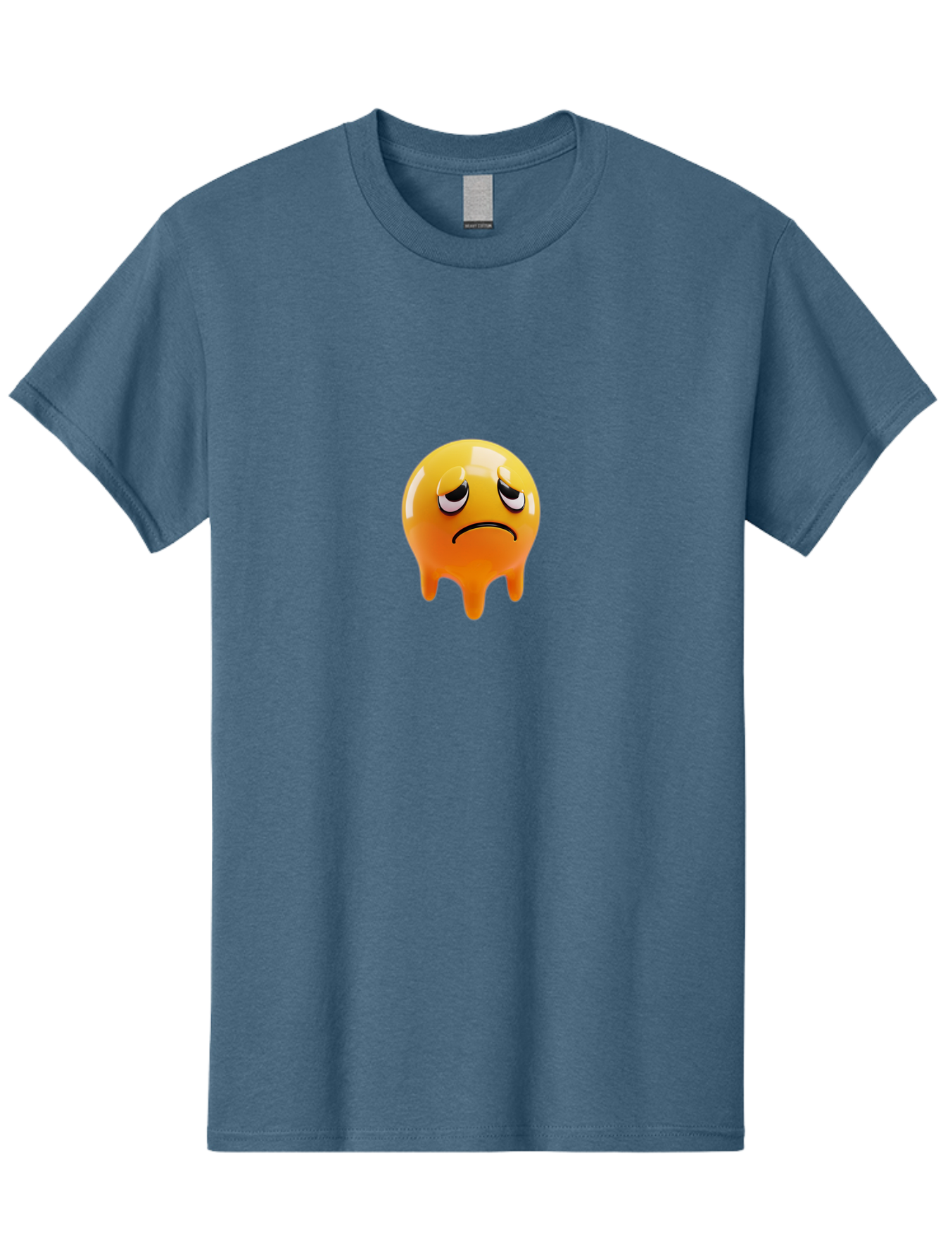 Melting-Face Men'S Graphic Tee, 100% Cotton, Comfortable Casual Summer Wear, Machine Washable, Melting Emoji, Yellow Face, Unhappy Face, Unhappy Emoji, Frowning Face, Sad Emoji, Cartoon Character, Emoticon, 3D Rendering, Digital Art, Bab000