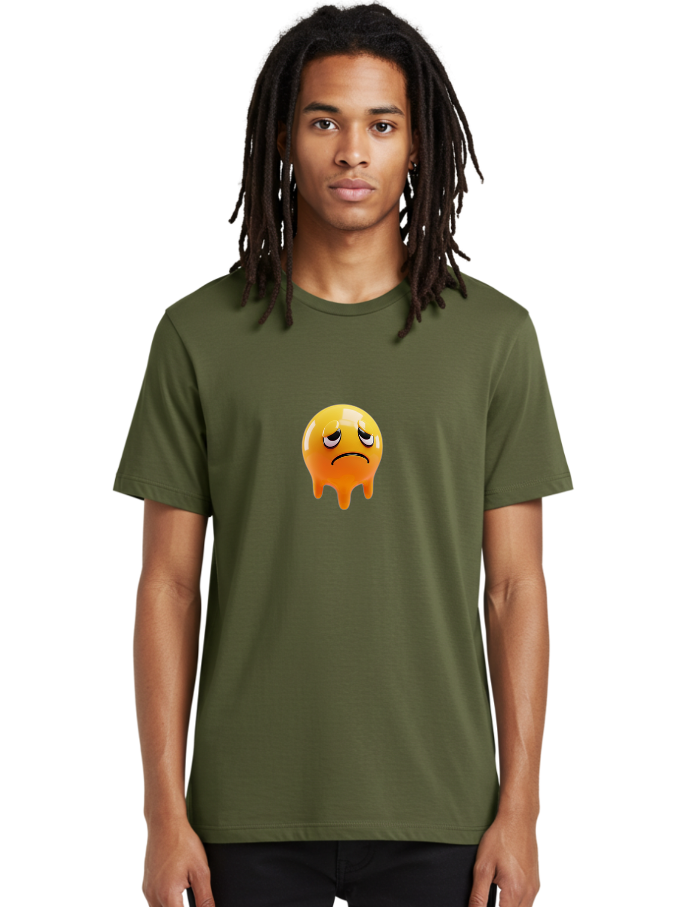 Melting-Face Men'S Graphic Tee, 100% Cotton, Comfortable Casual Summer Wear, Machine Washable, Melting Emoji, Yellow Face, Unhappy Face, Unhappy Emoji, Frowning Face, Sad Emoji, Cartoon Character, Emoticon, 3D Rendering, Digital Art, Bab000