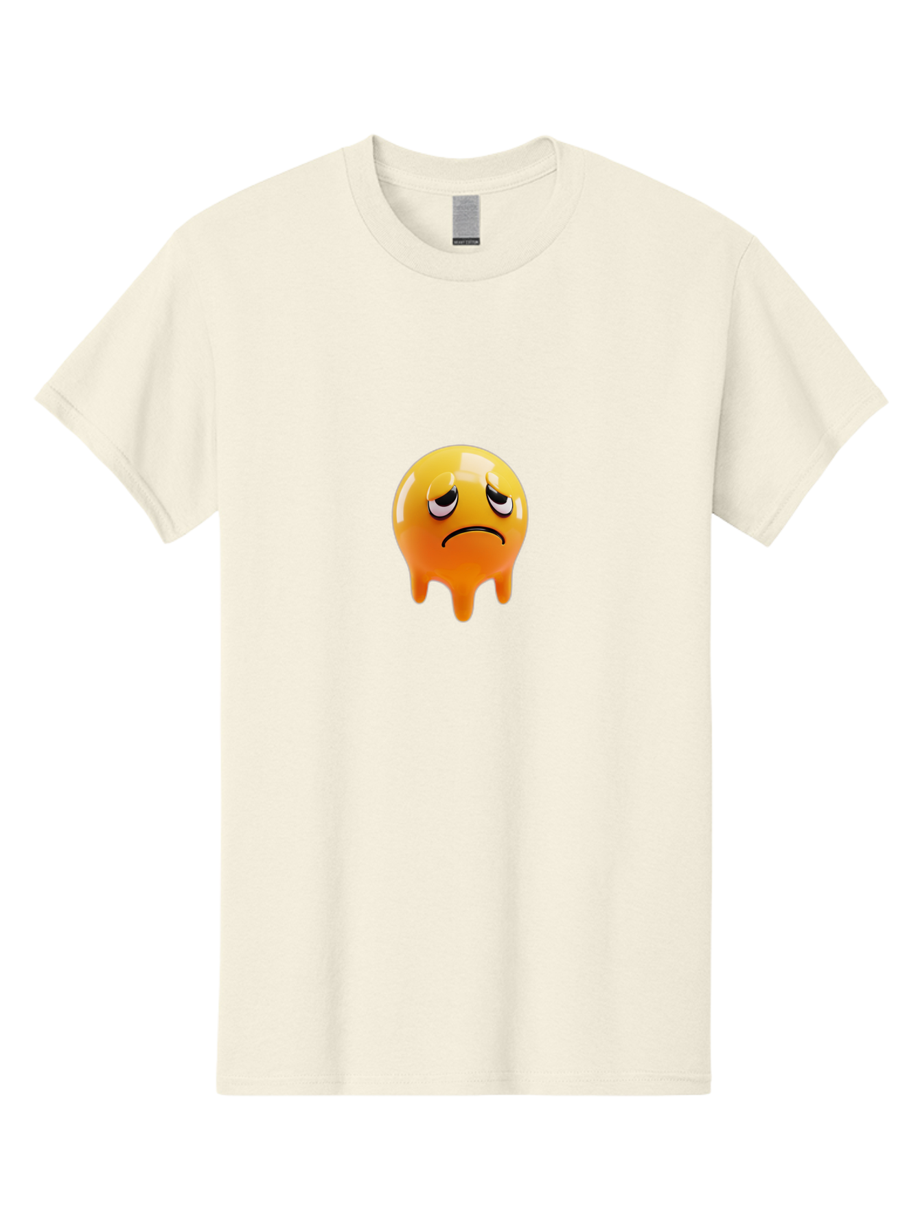 Melting-Face Men'S Graphic Tee, 100% Cotton, Comfortable Casual Summer Wear, Machine Washable, Melting Emoji, Yellow Face, Unhappy Face, Unhappy Emoji, Frowning Face, Sad Emoji, Cartoon Character, Emoticon, 3D Rendering, Digital Art, Bab000