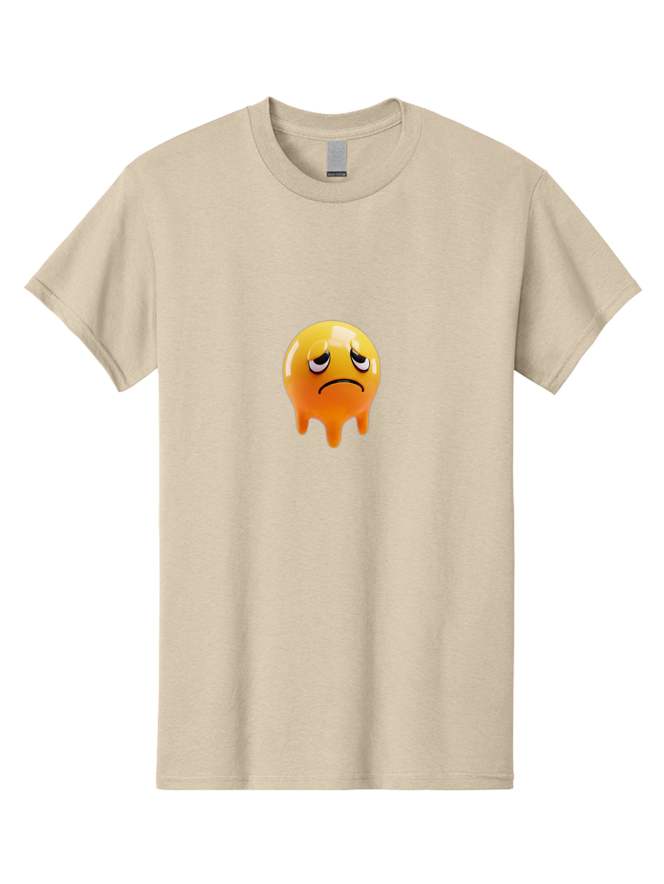 Melting-Face Men'S Graphic Tee, 100% Cotton, Comfortable Casual Summer Wear, Machine Washable, Melting Emoji, Yellow Face, Unhappy Face, Unhappy Emoji, Frowning Face, Sad Emoji, Cartoon Character, Emoticon, 3D Rendering, Digital Art, Bab000